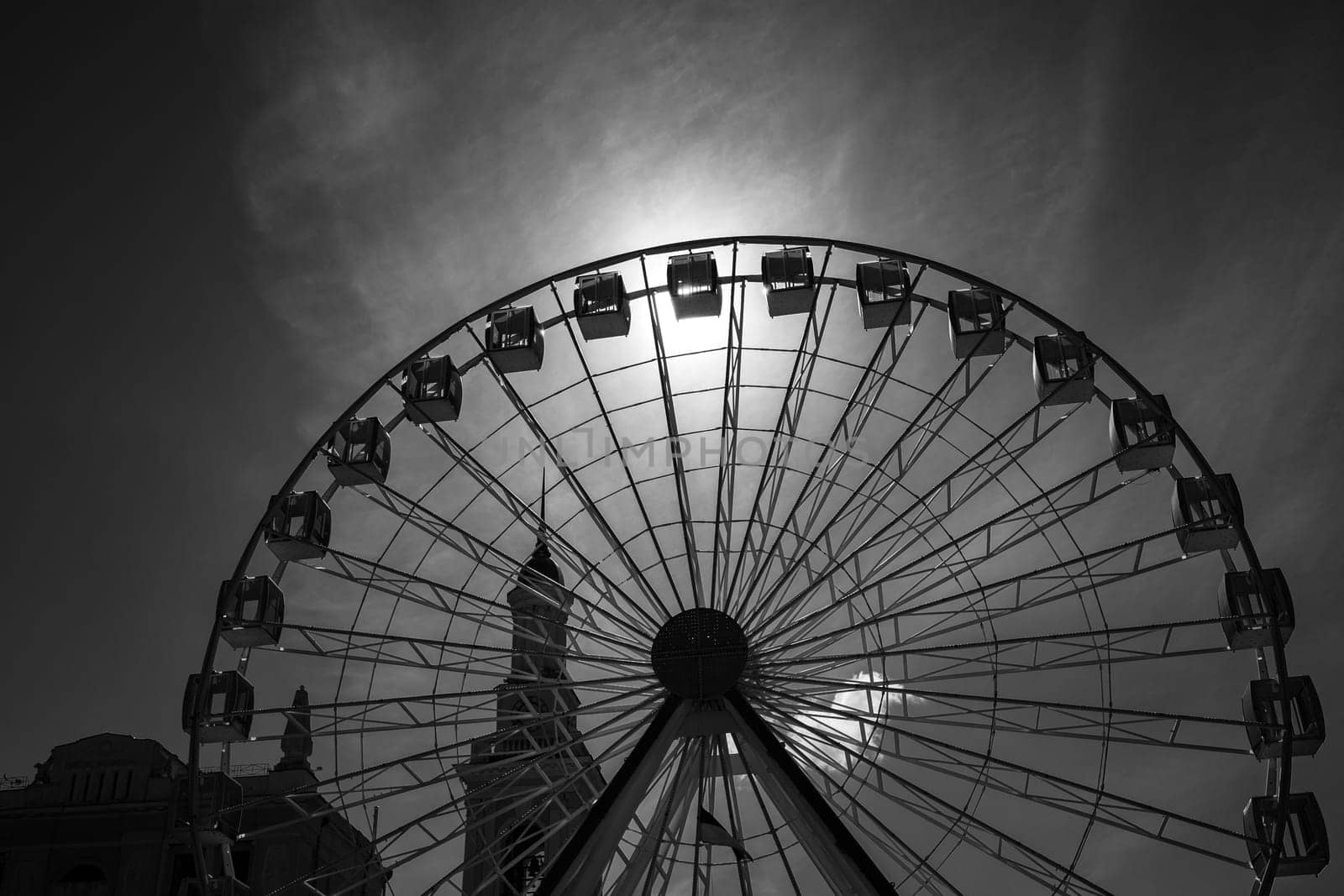 Spinning Memories: Monochrome Ferris Wheel Delight. High quality photo