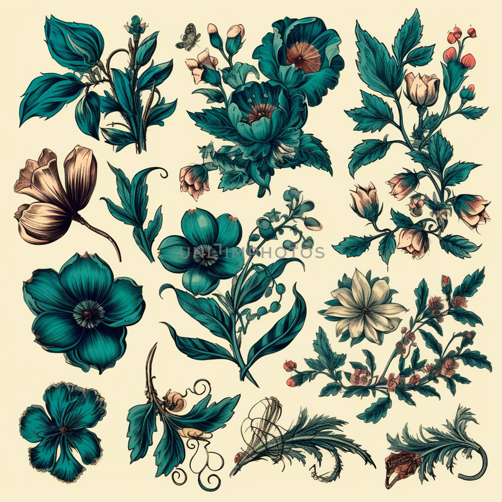 Color drawings of flowers and plants, hand drawings by BEMPhoto