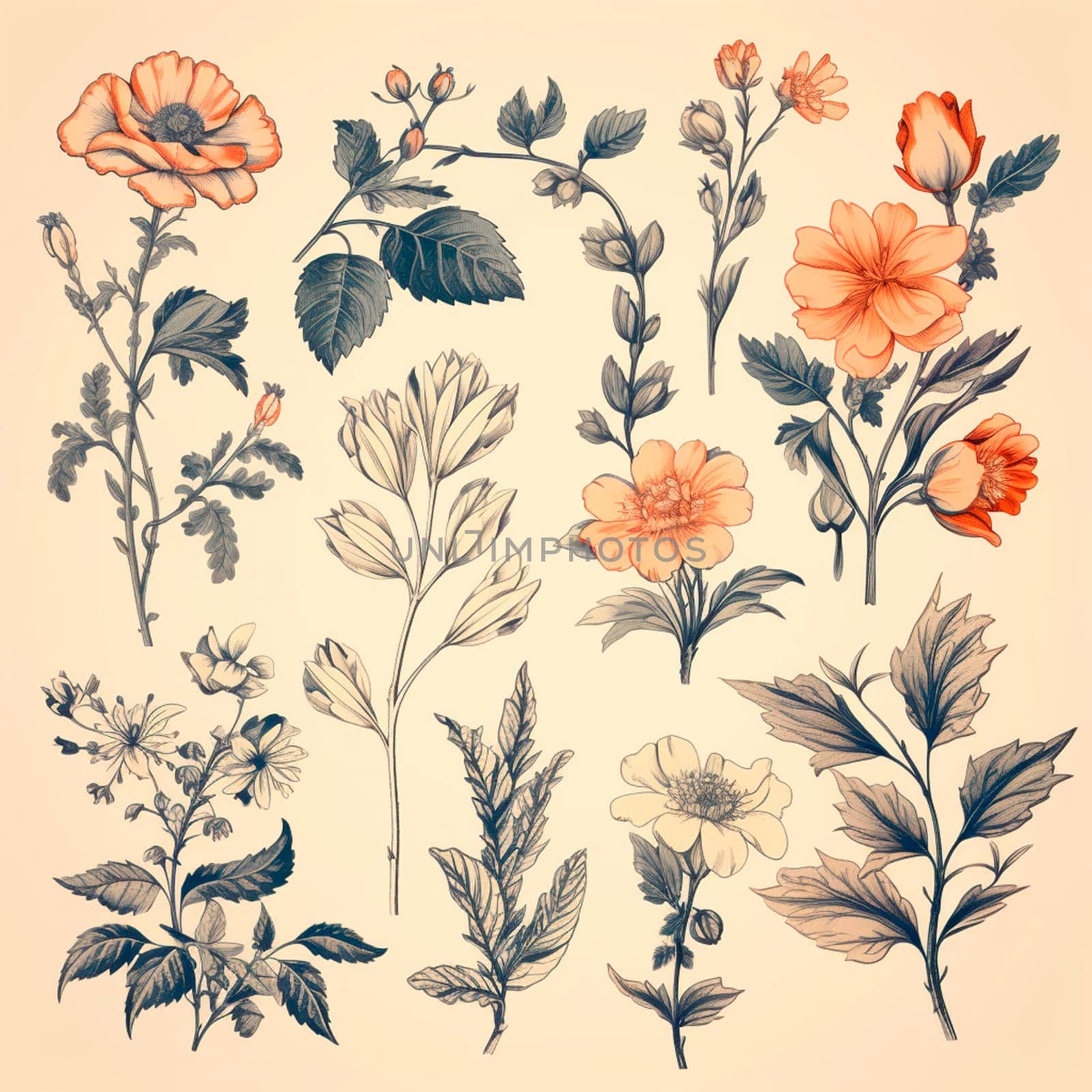 Color drawings of flowers and plants, hand drawings by BEMPhoto