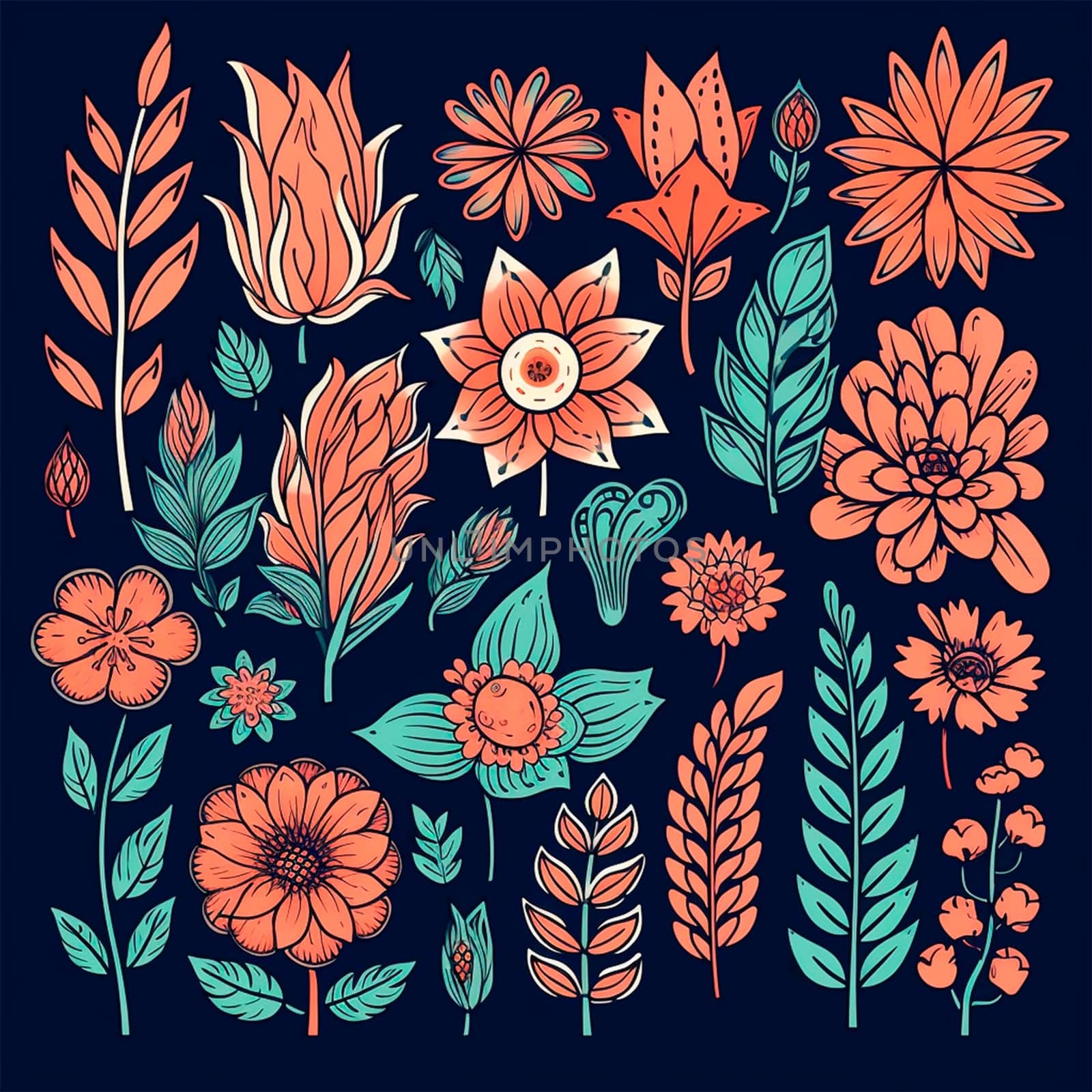 Color drawings of flowers and plants, hand drawings by BEMPhoto