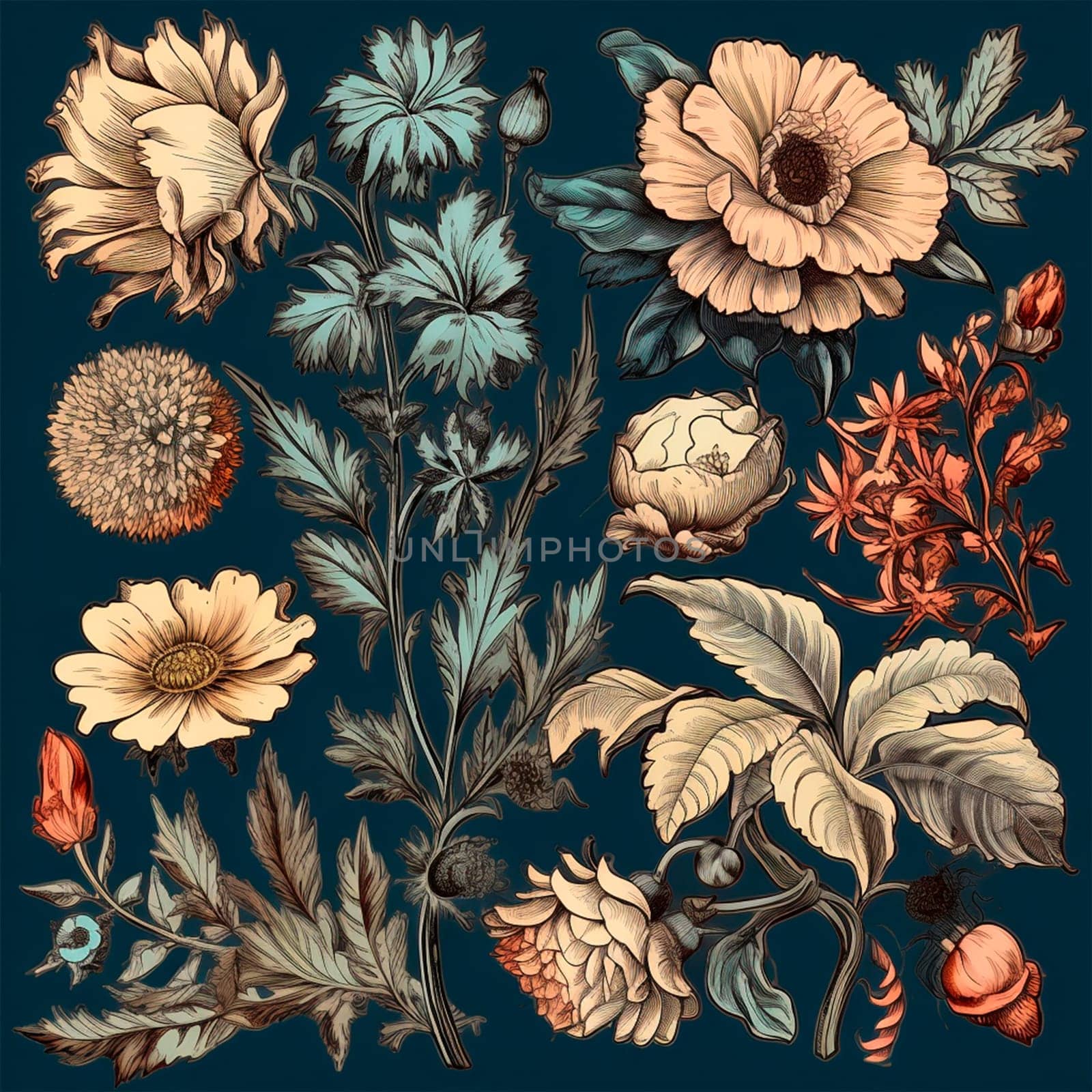 Color drawings of flowers and plants, hand drawings by BEMPhoto
