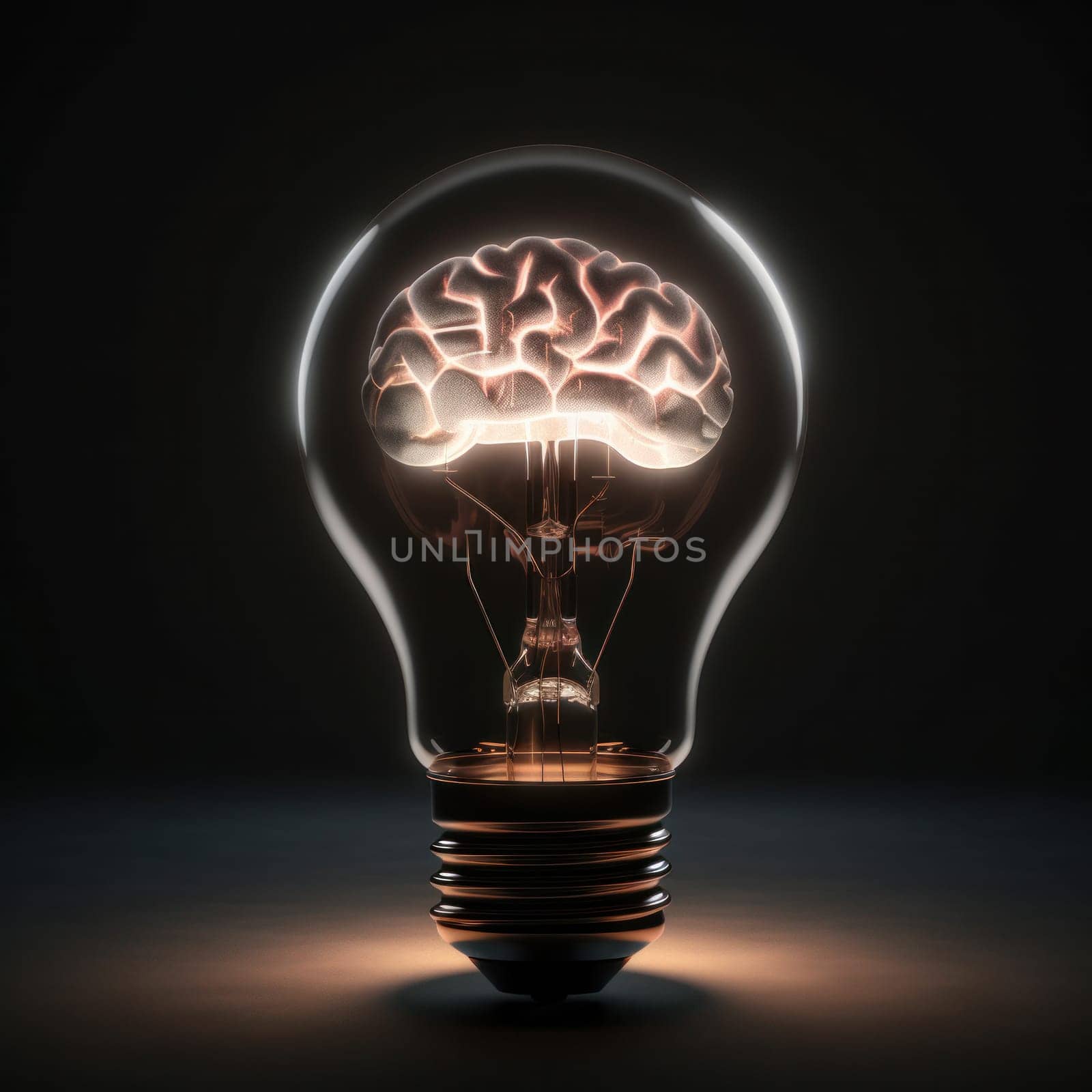 Innovative idea sparks with a conceptual light bulb, glowing brain inside perfect for technology, creativity, and innovation themes. This is AI Generative.