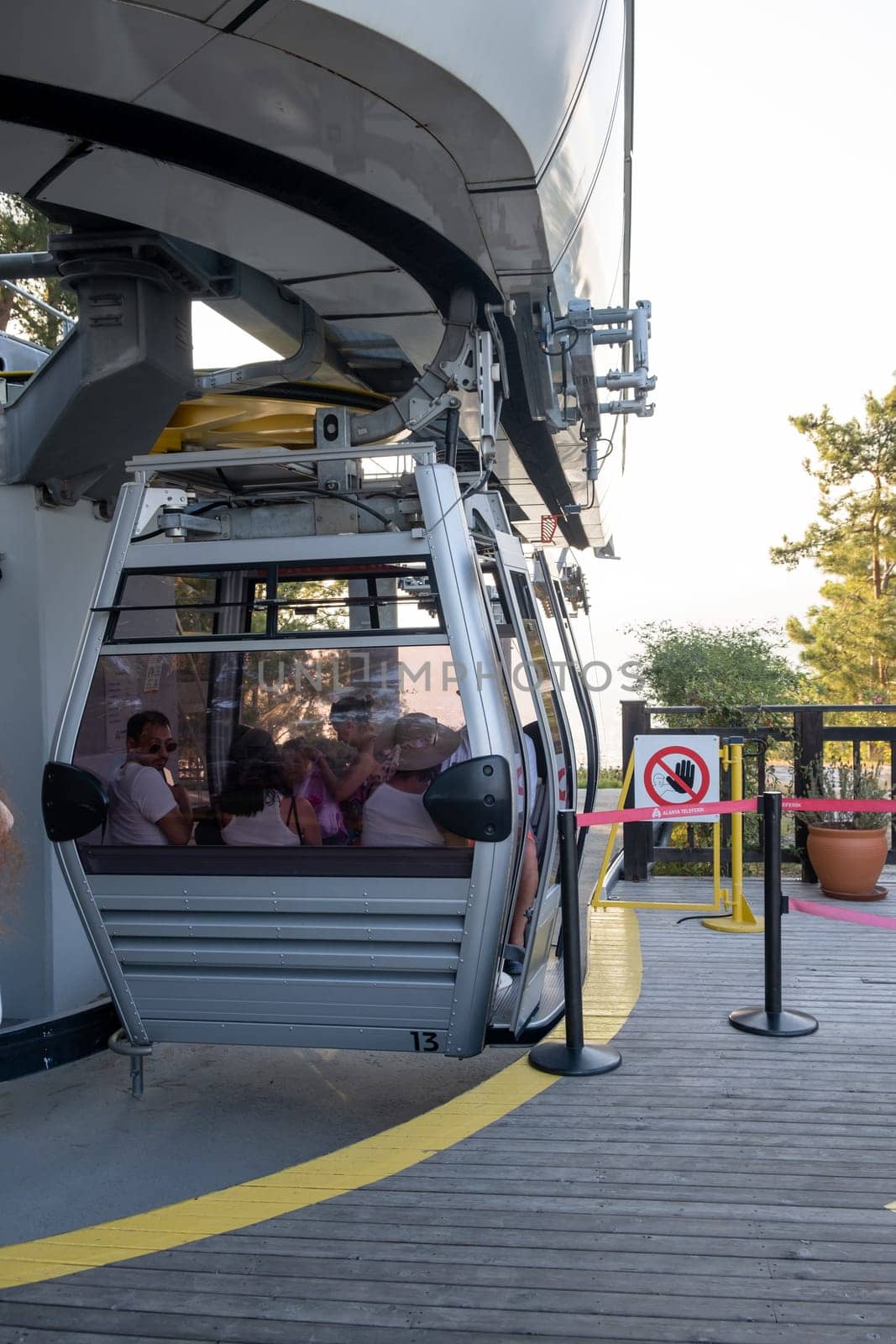 26.06.2023, Cable car Alanya Teleferik, Turkey. Cable car cabins with Alanya cityscape, Cleopatra beach, and the Mediterranean Sea in the background. View From the Cable Car Cabins.