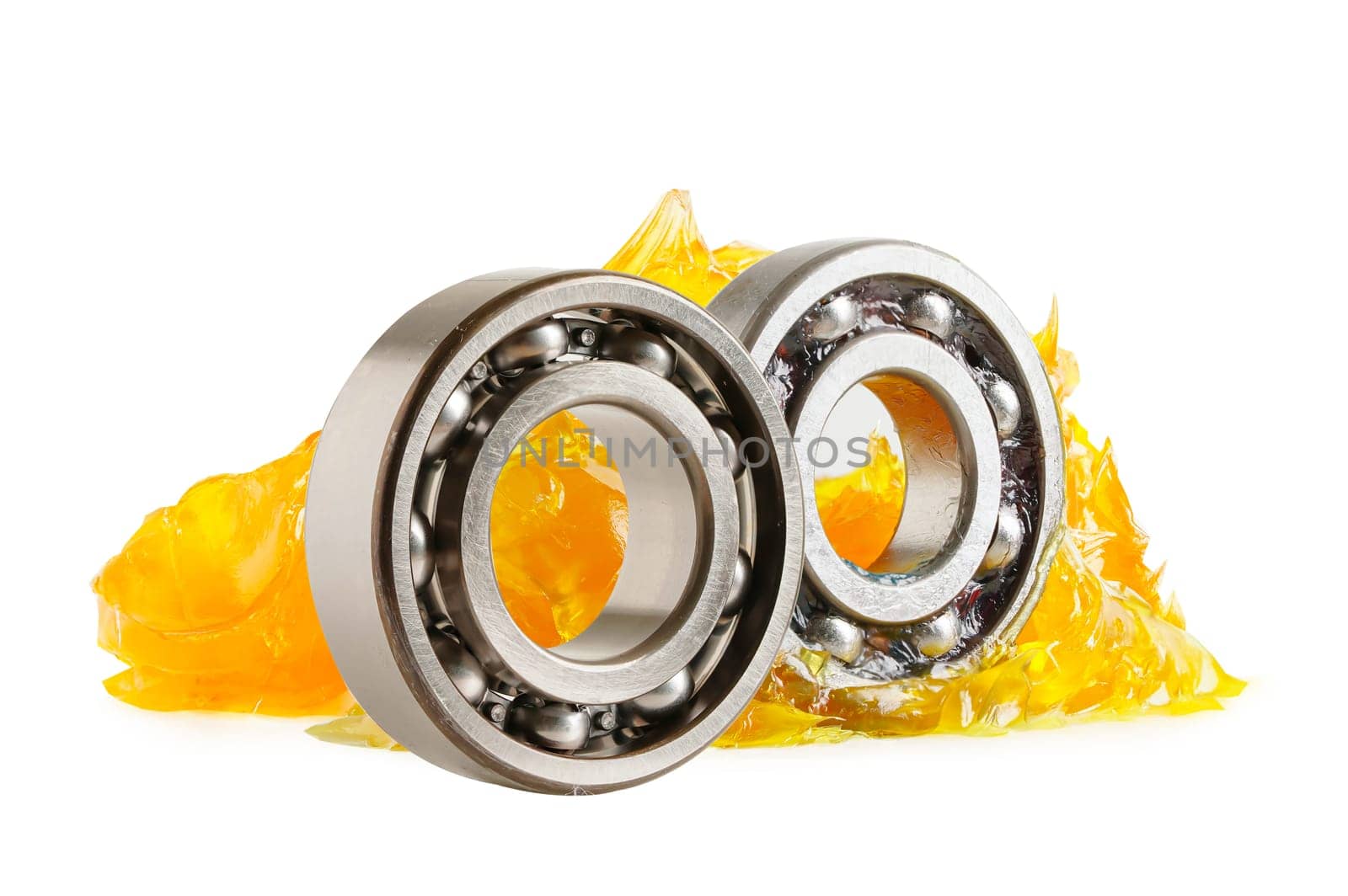 Grease and ball bearing  isolated on white background with clipping path, lithium machinery lubrication for automotive and industrial.