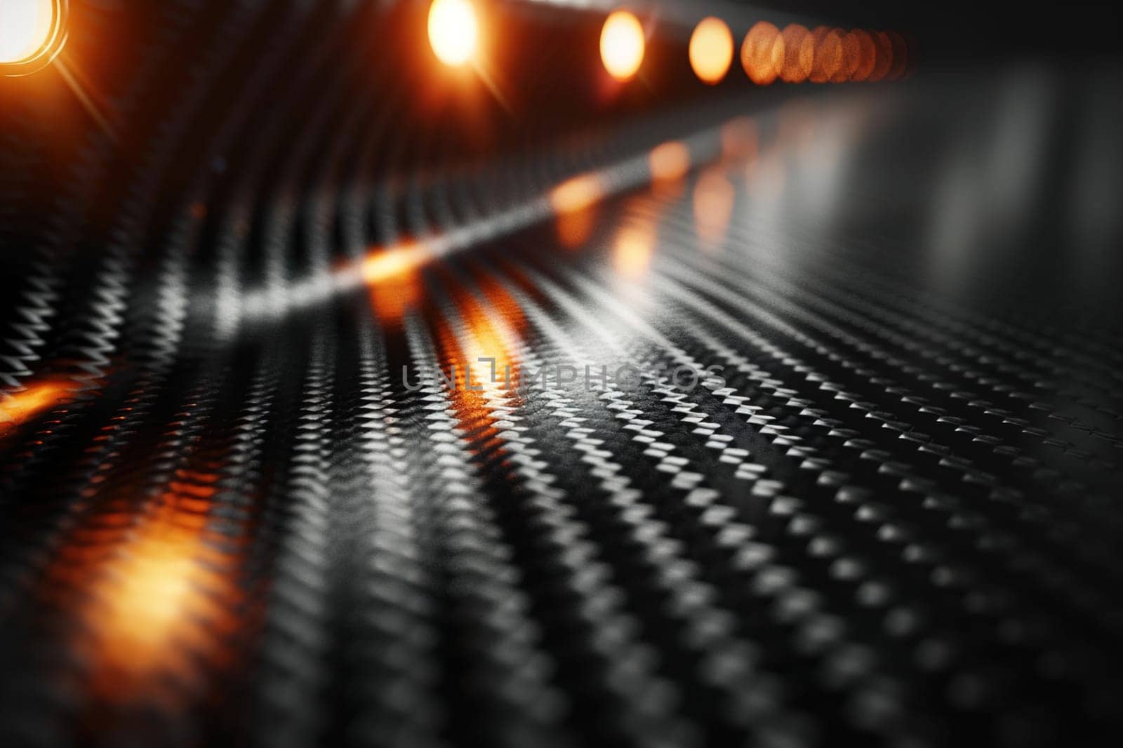 Detailed shot of smooth black carbon fiber texture with visible weave pattern and shine.