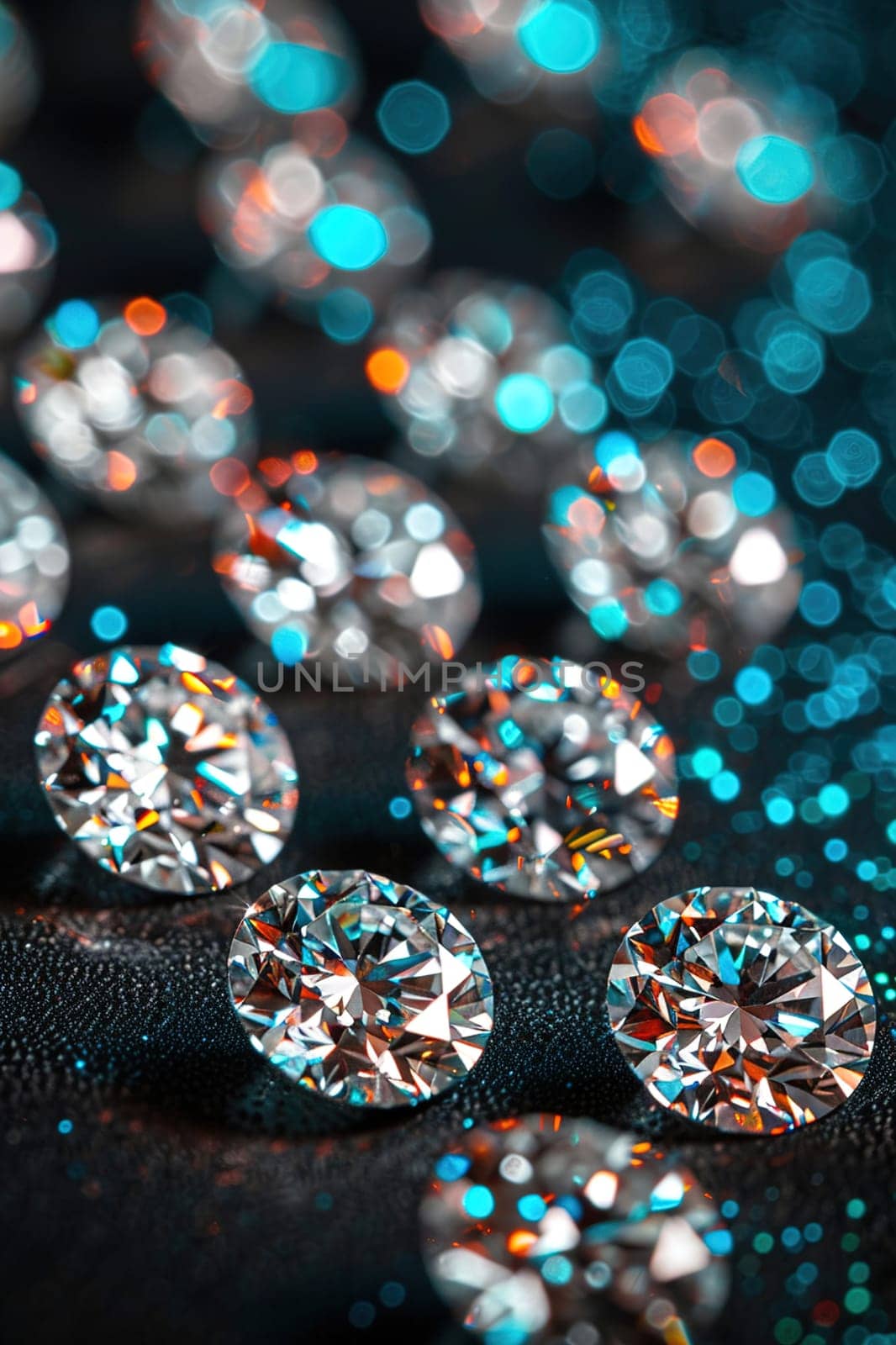 Close-up shot of a sparkling diamond's facets, showcasing intricate cuts reflecting light brilliantly.