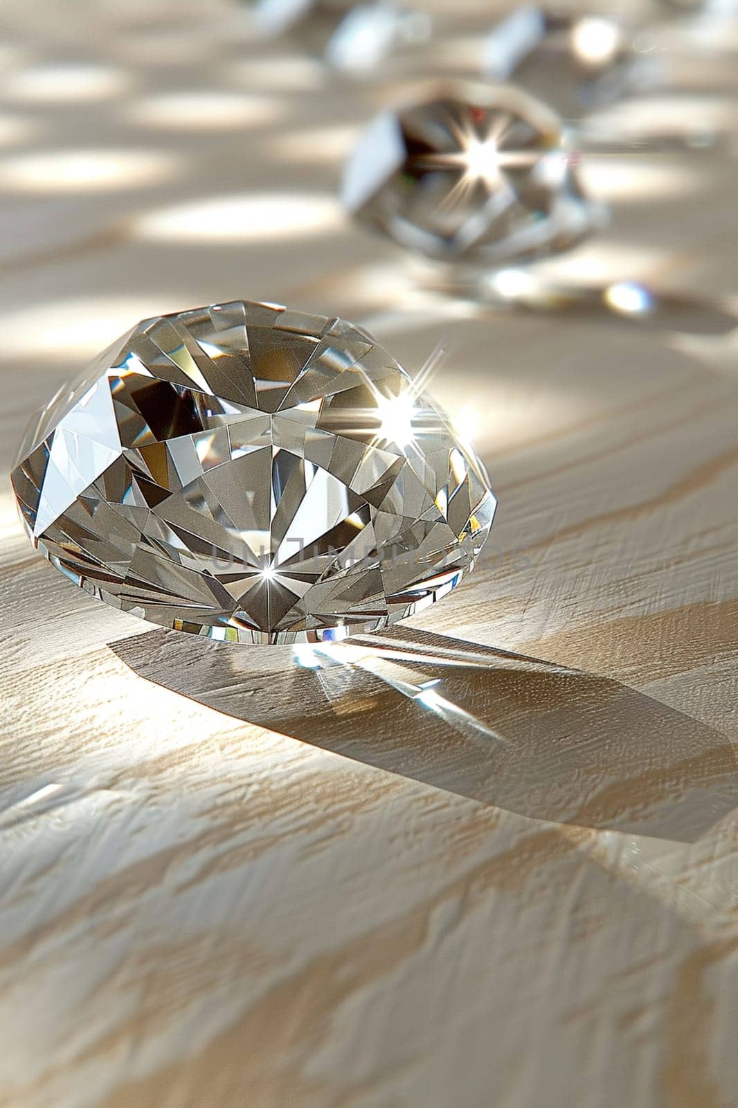Detailed view of a brilliant diamond with sharp facets, capturing light and creating reflections.