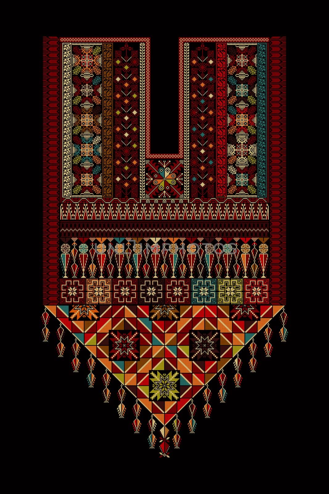 Embroidery vector Tatreez template , Palestinian fashion neck ornament