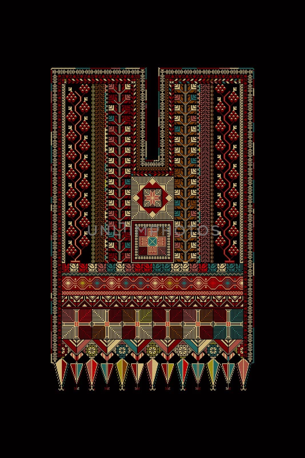 Embroidery vector Tatreez template , Palestinian fashion neck ornament