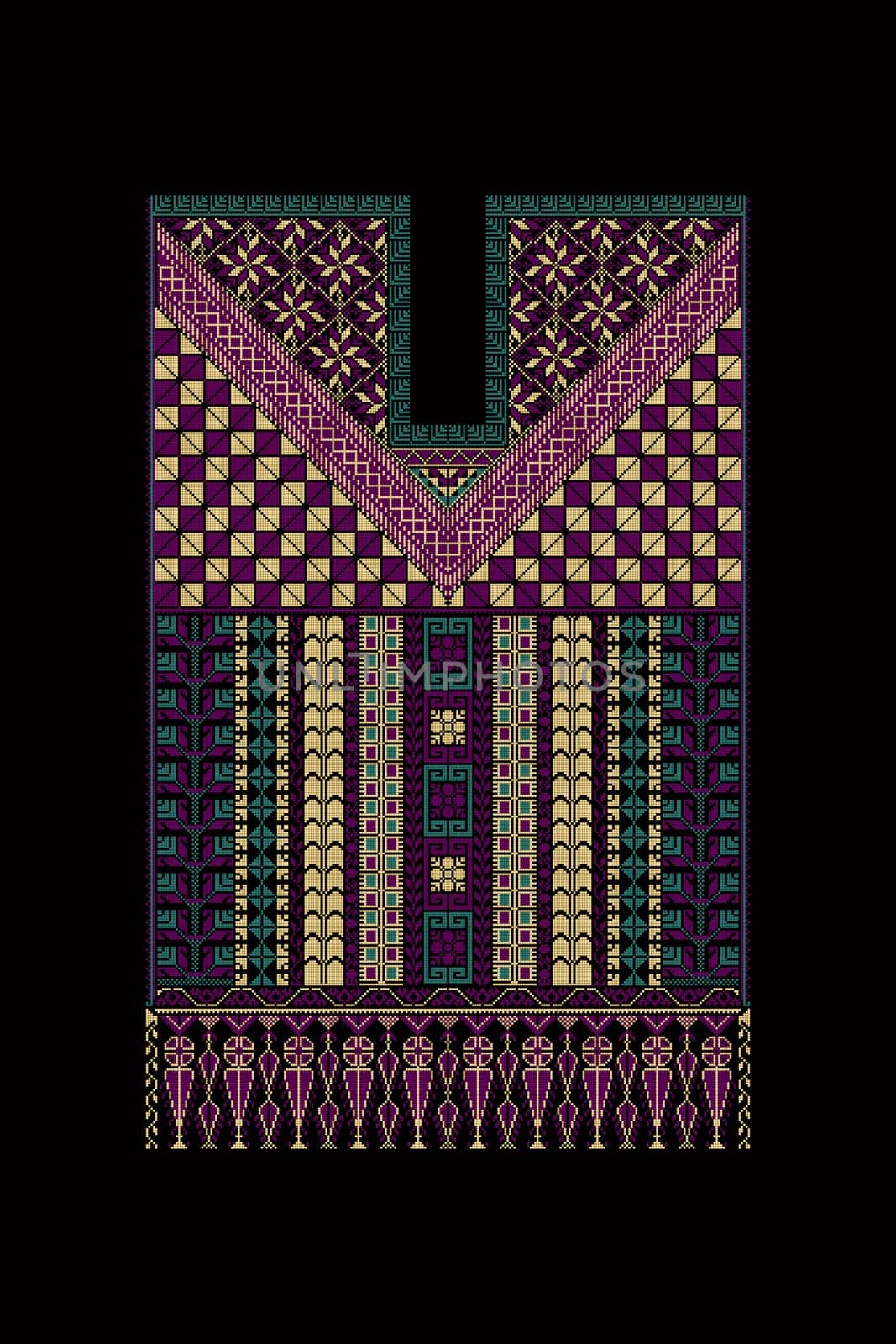 Embroidery vector Tatreez template , Palestinian fashion neck ornament