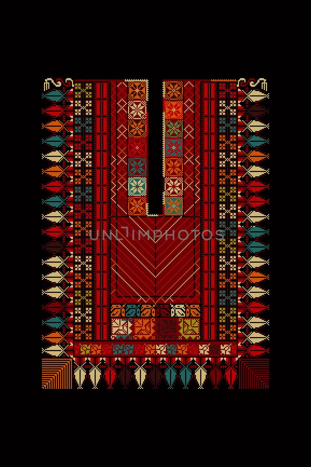 Embroidery vector Tatreez template , Palestinian fashion neck ornament