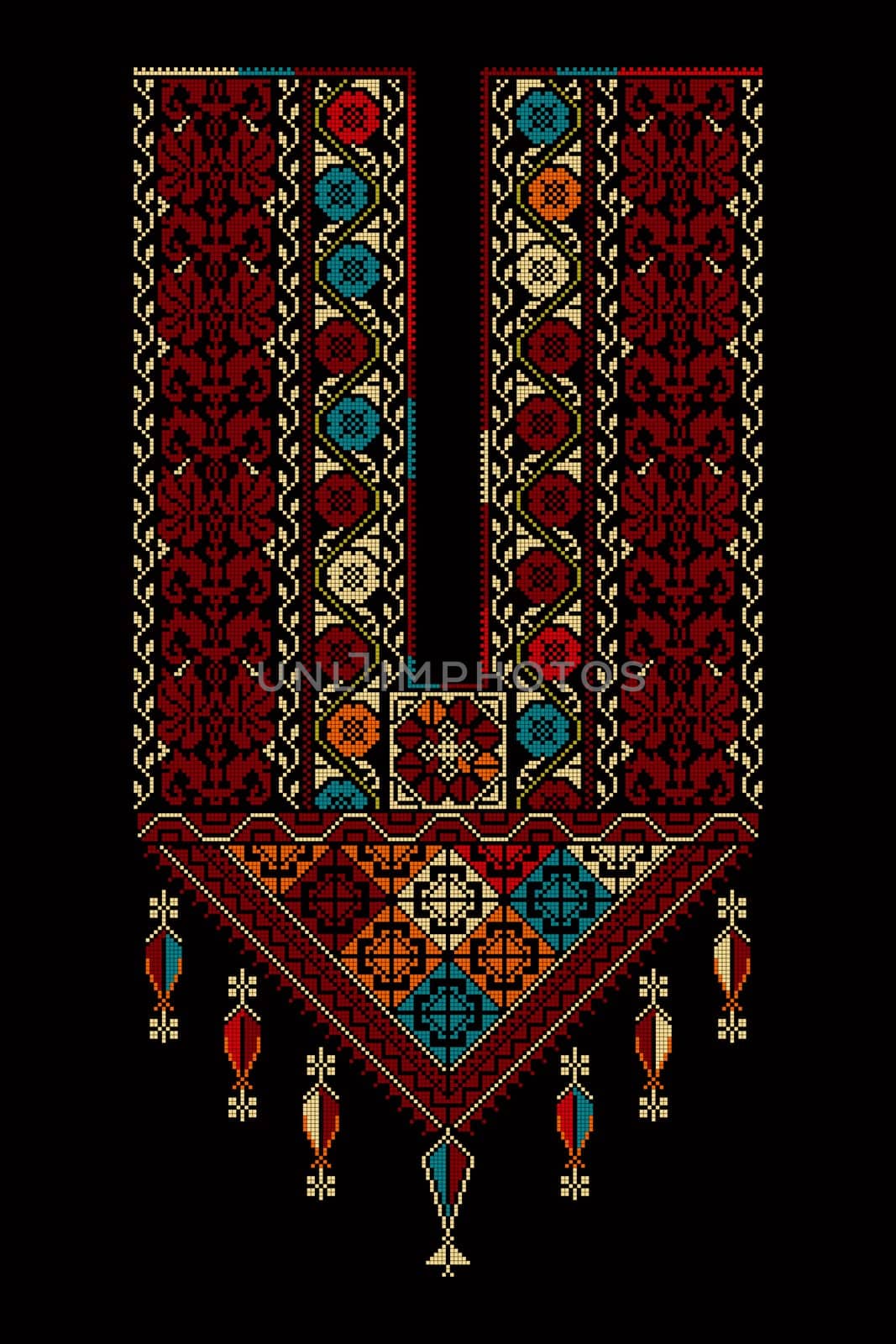 Embroidery vector Tatreez template , Palestinian fashion neck ornament