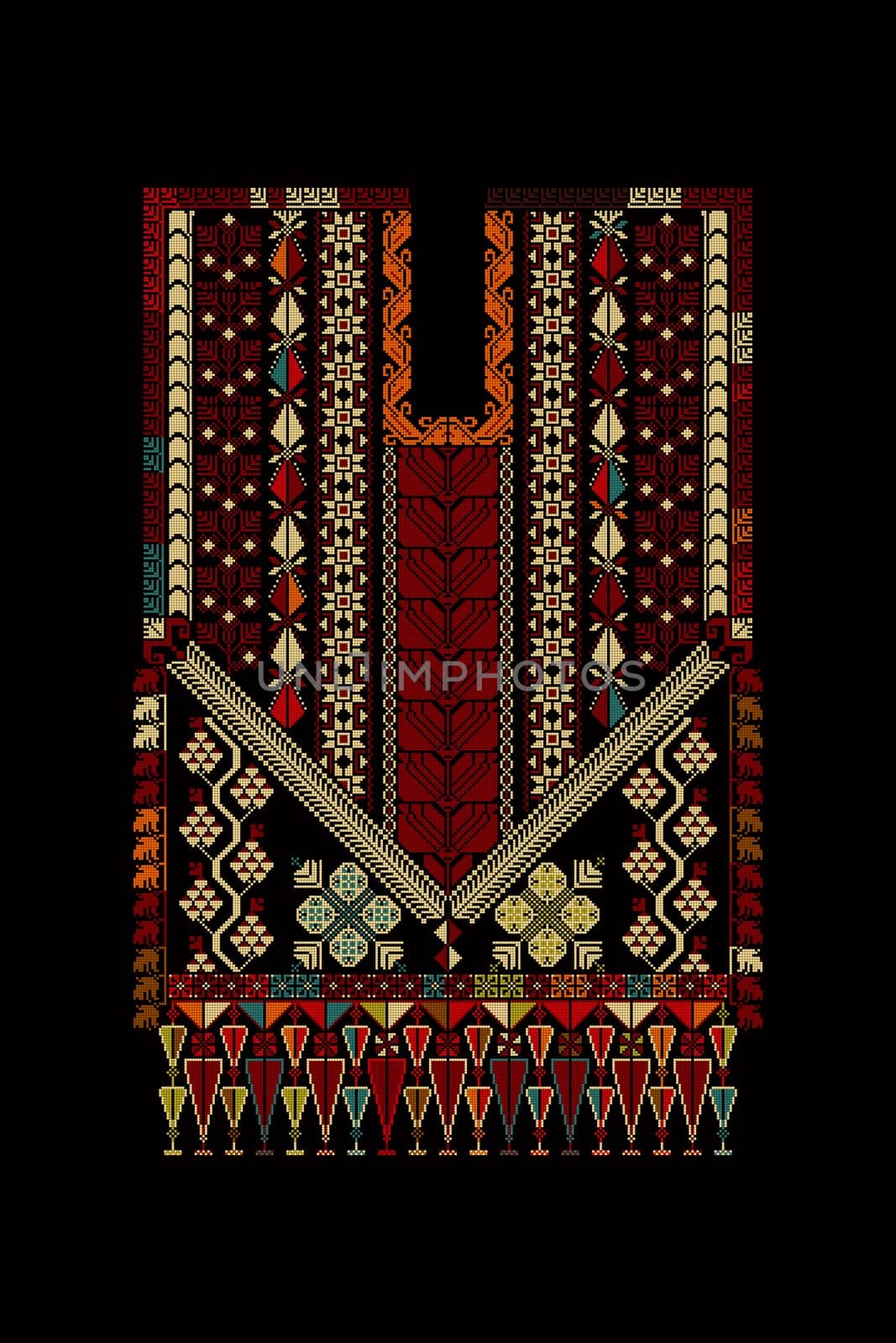 Embroidery vector Tatreez template , Palestinian fashion neck ornament