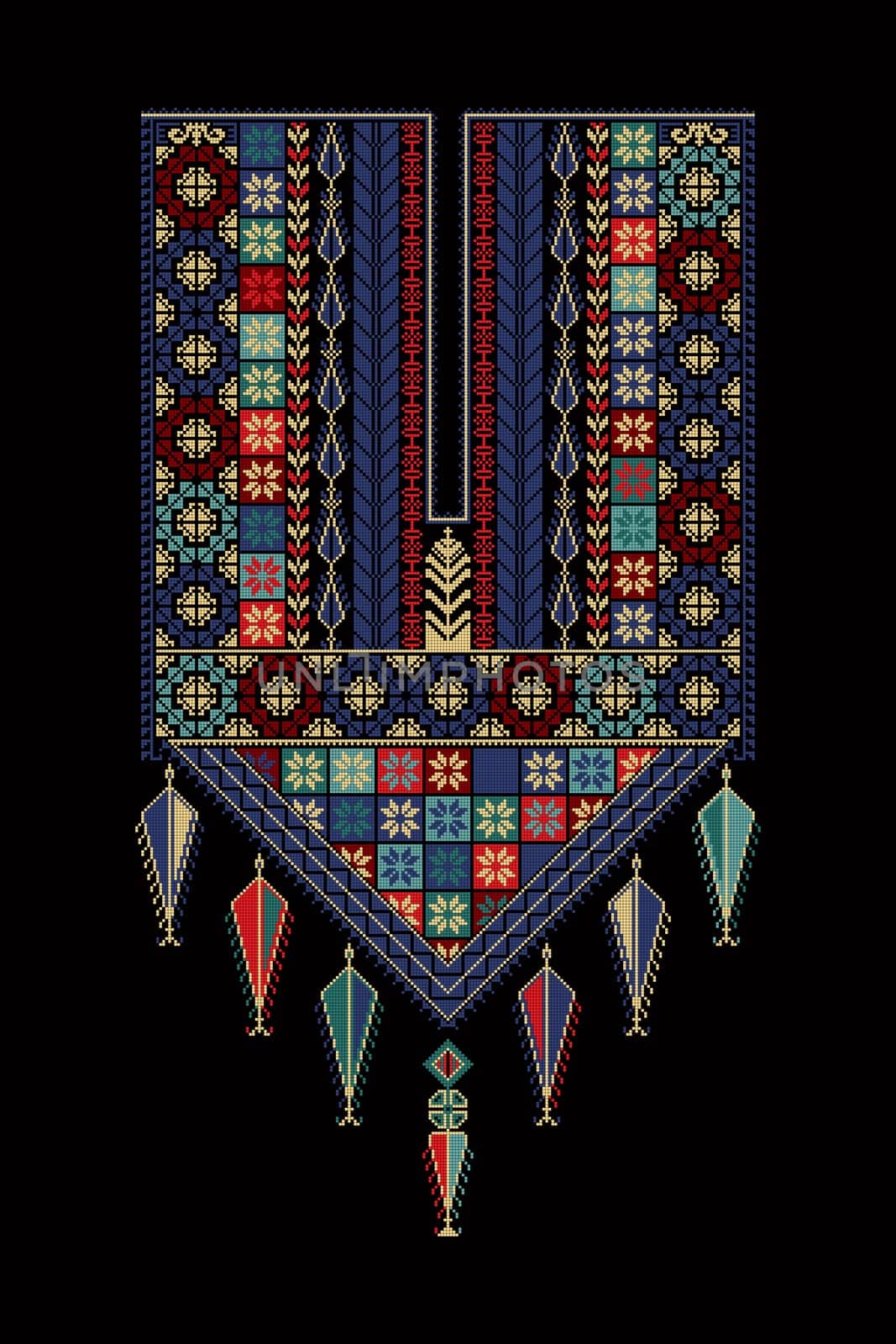 Embroidery vector Tatreez template , Palestinian fashion neck ornament