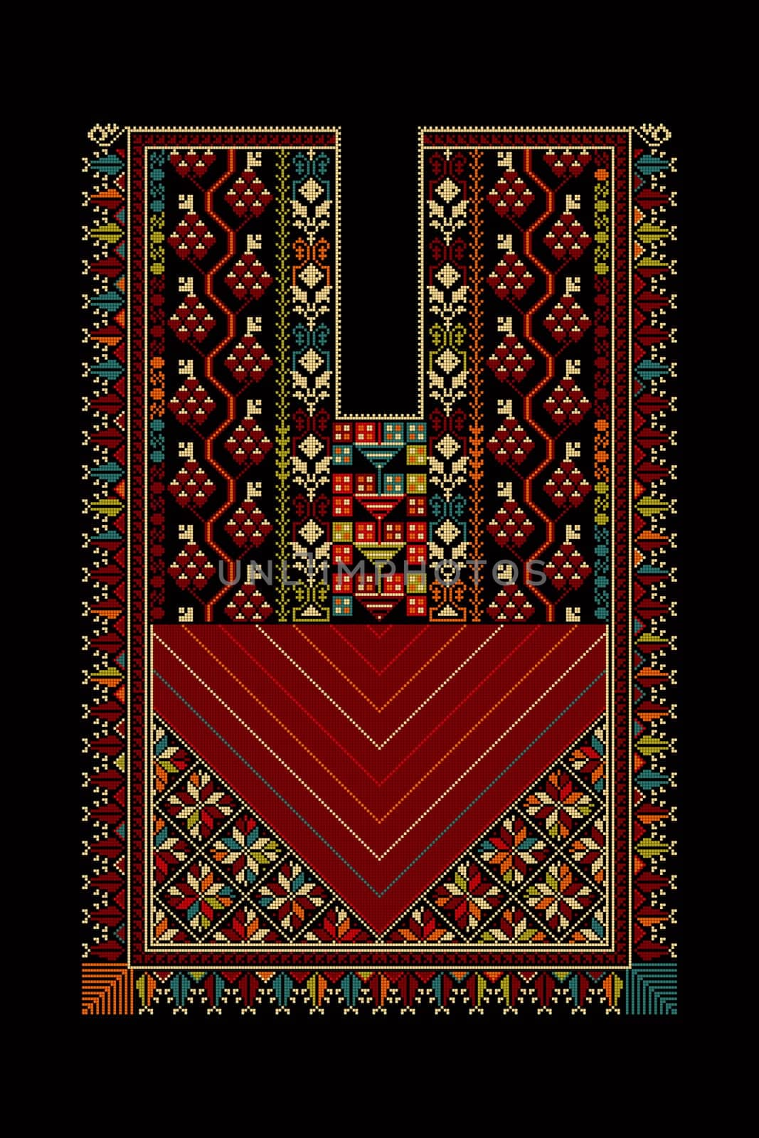 Embroidery vector Tatreez template , Palestinian fashion neck ornament