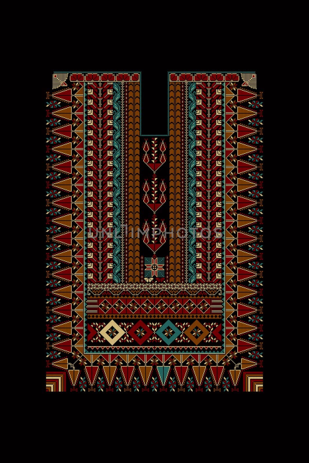 Embroidery vector Tatreez template , Palestinian fashion neck ornament