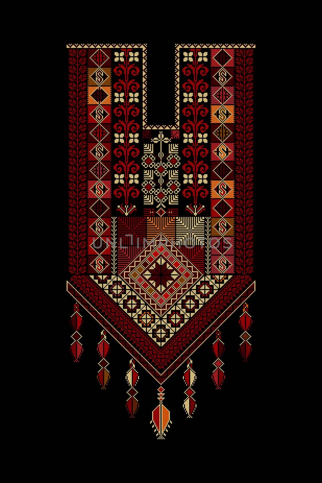 Embroidery vector Tatreez template , Palestinian fashion neck ornament
