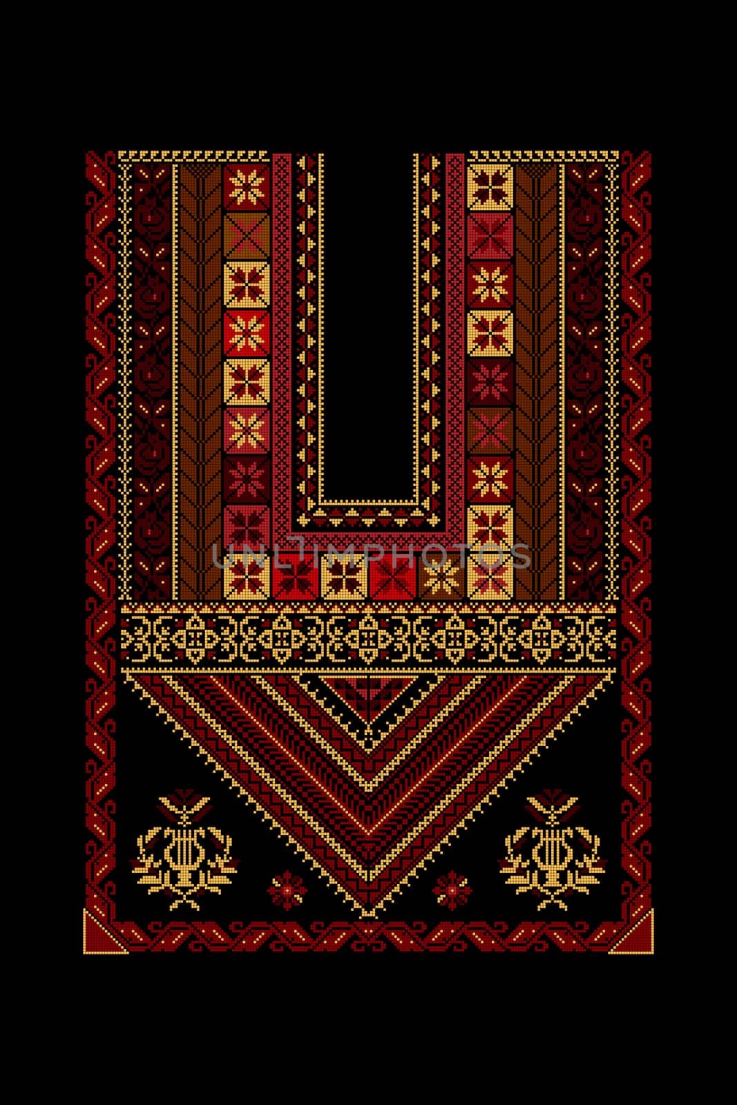 Embroidery vector Tatreez template , Palestinian fashion neck ornament