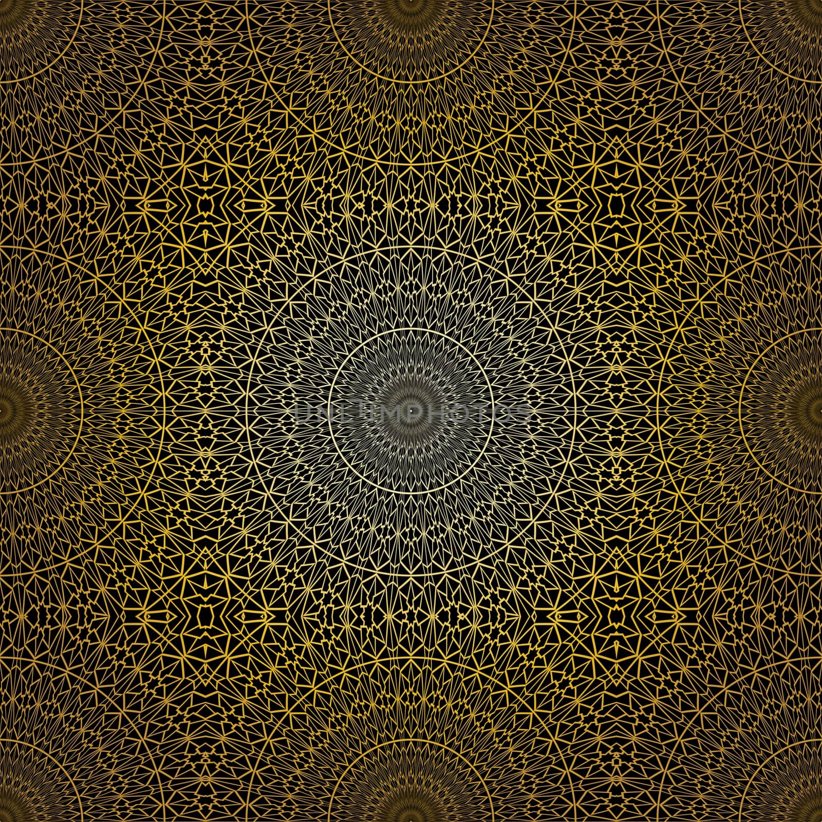 Geometric gold lace seamless pattern. Arabic tile lattice vector background.