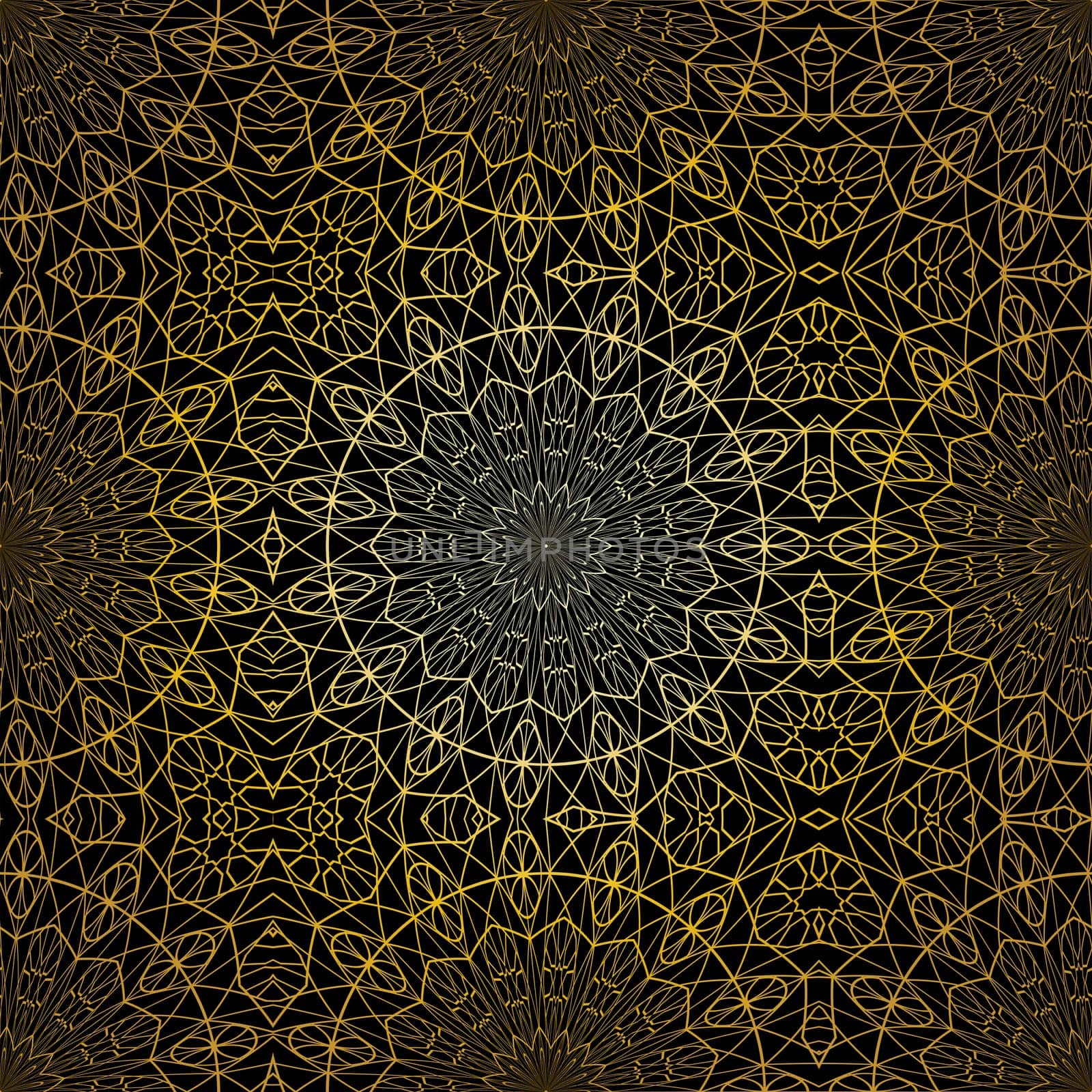 Geometric gold lace seamless pattern. Arabic tile lattice vector background.