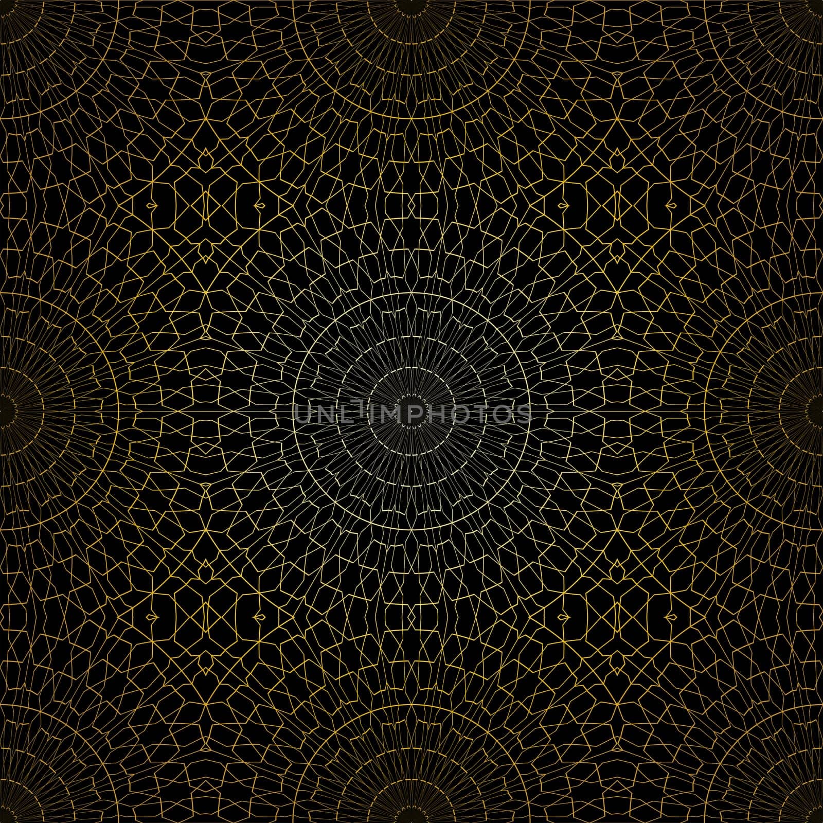 Geometric gold lace seamless pattern. Arabic tile lattice vector background.