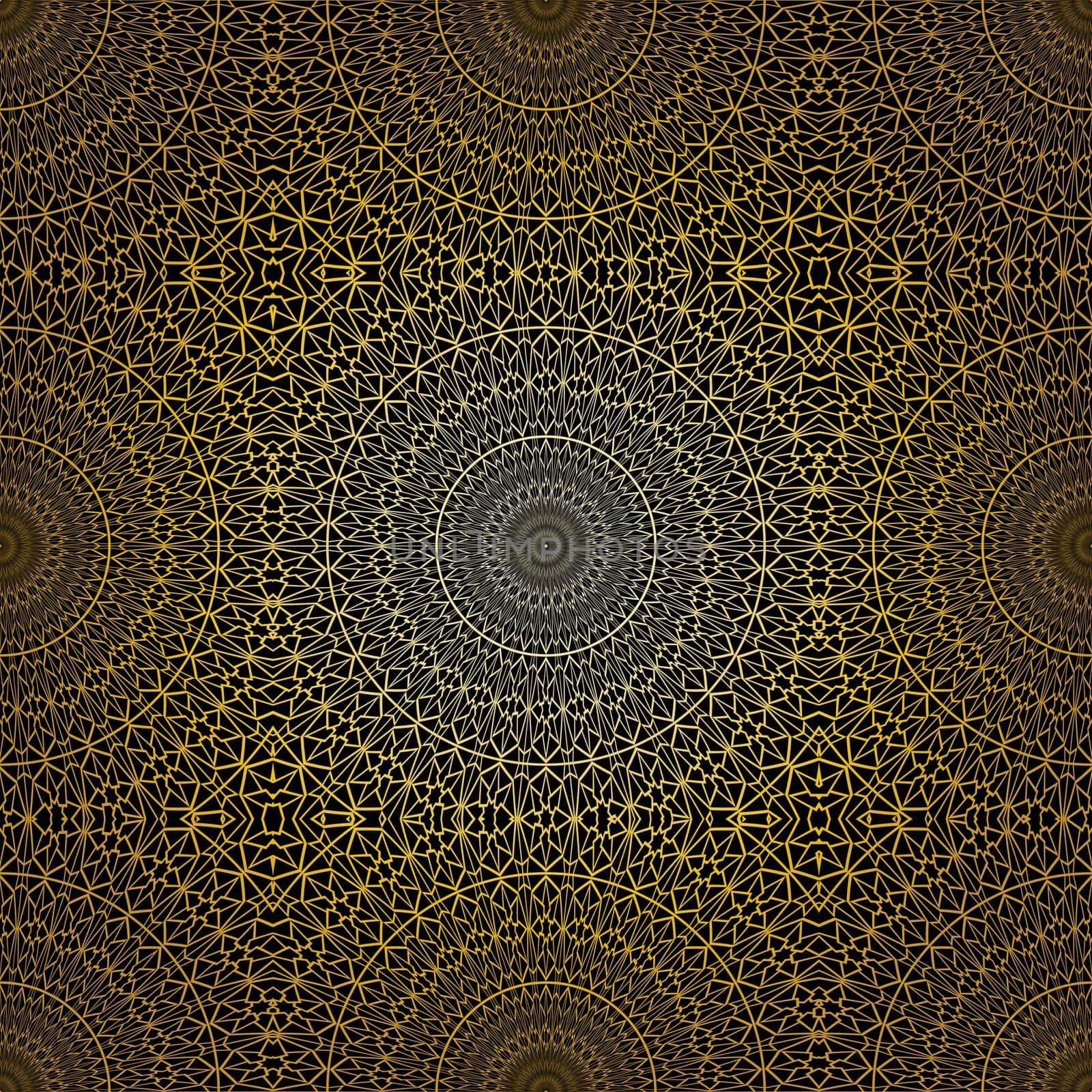 Geometric gold lace seamless pattern. Arabic tile lattice vector background.