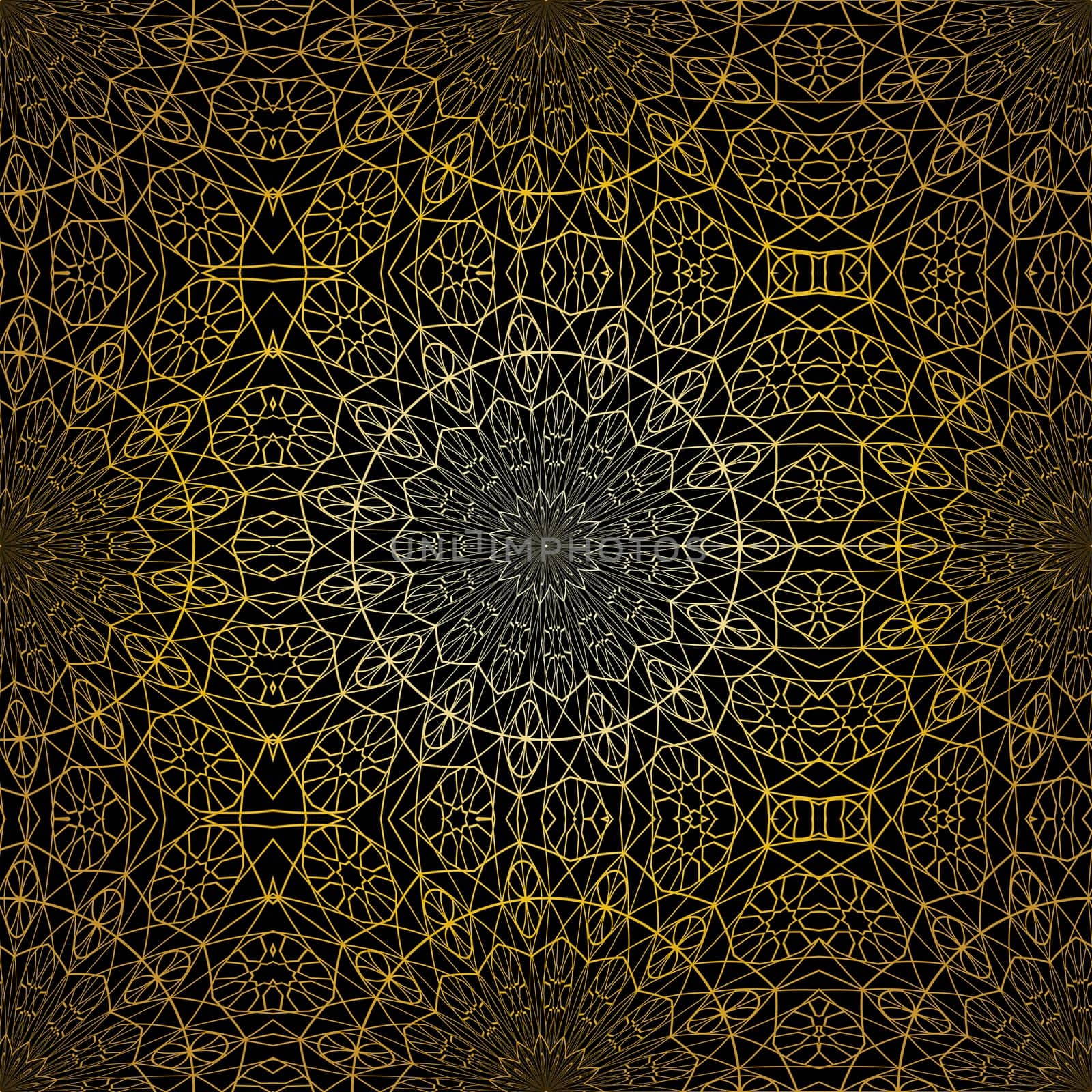 Geometric gold lace seamless pattern. Arabic tile lattice vector background.
