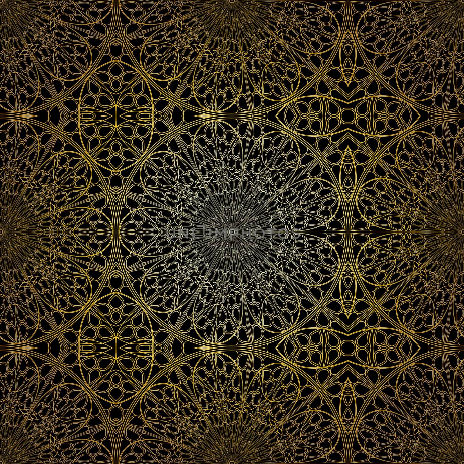 Geometric gold lace seamless pattern. Arabic tile lattice vector background.