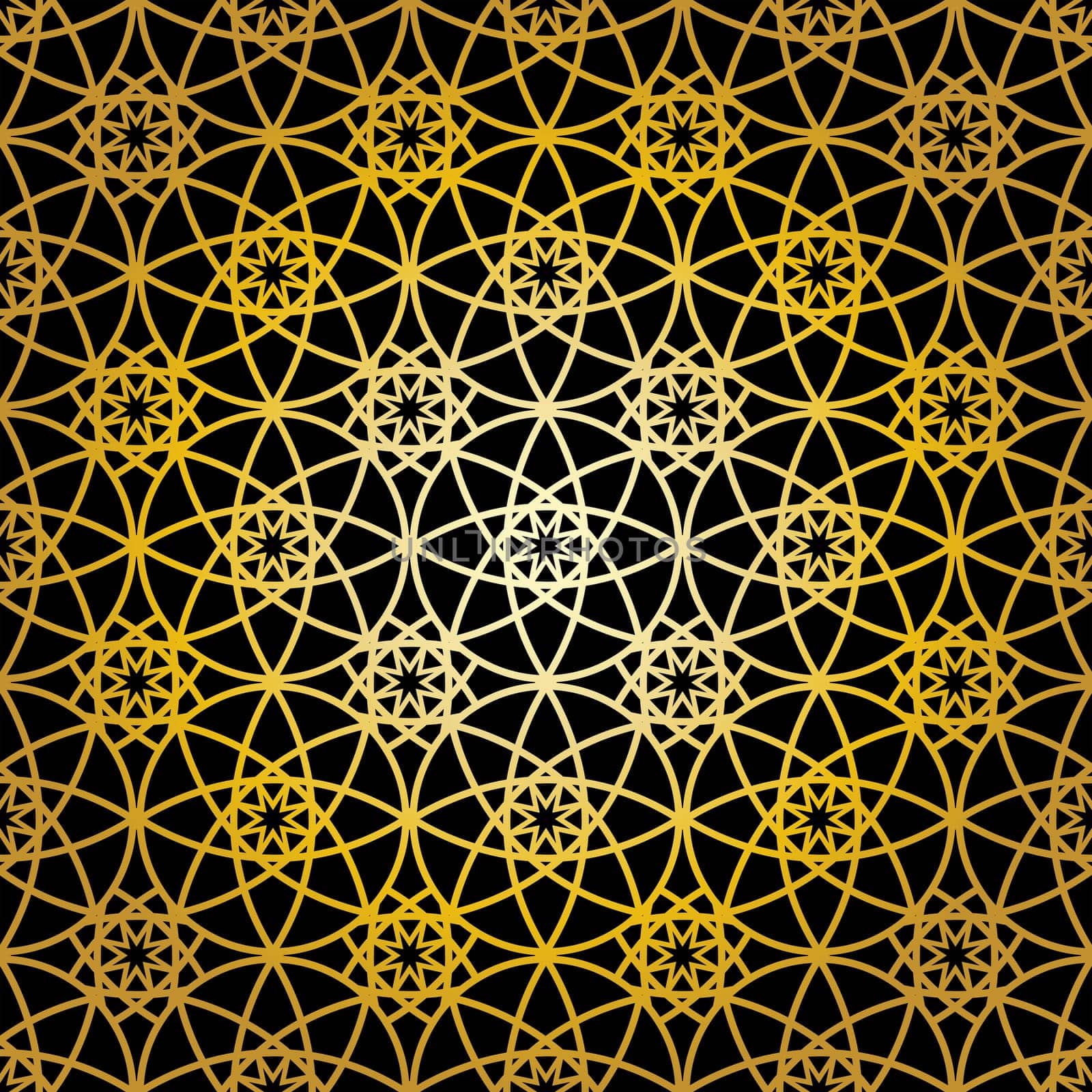 Geometric gold lace seamless pattern. Arabic tile lattice vector background.