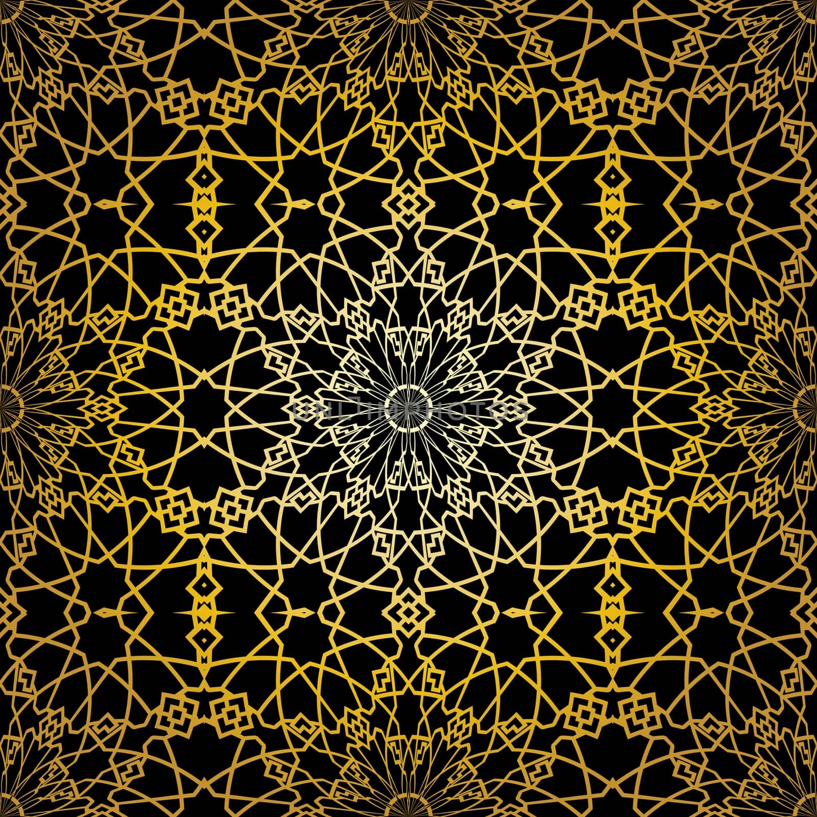Geometric gold lace seamless pattern. Arabic tile lattice vector background.