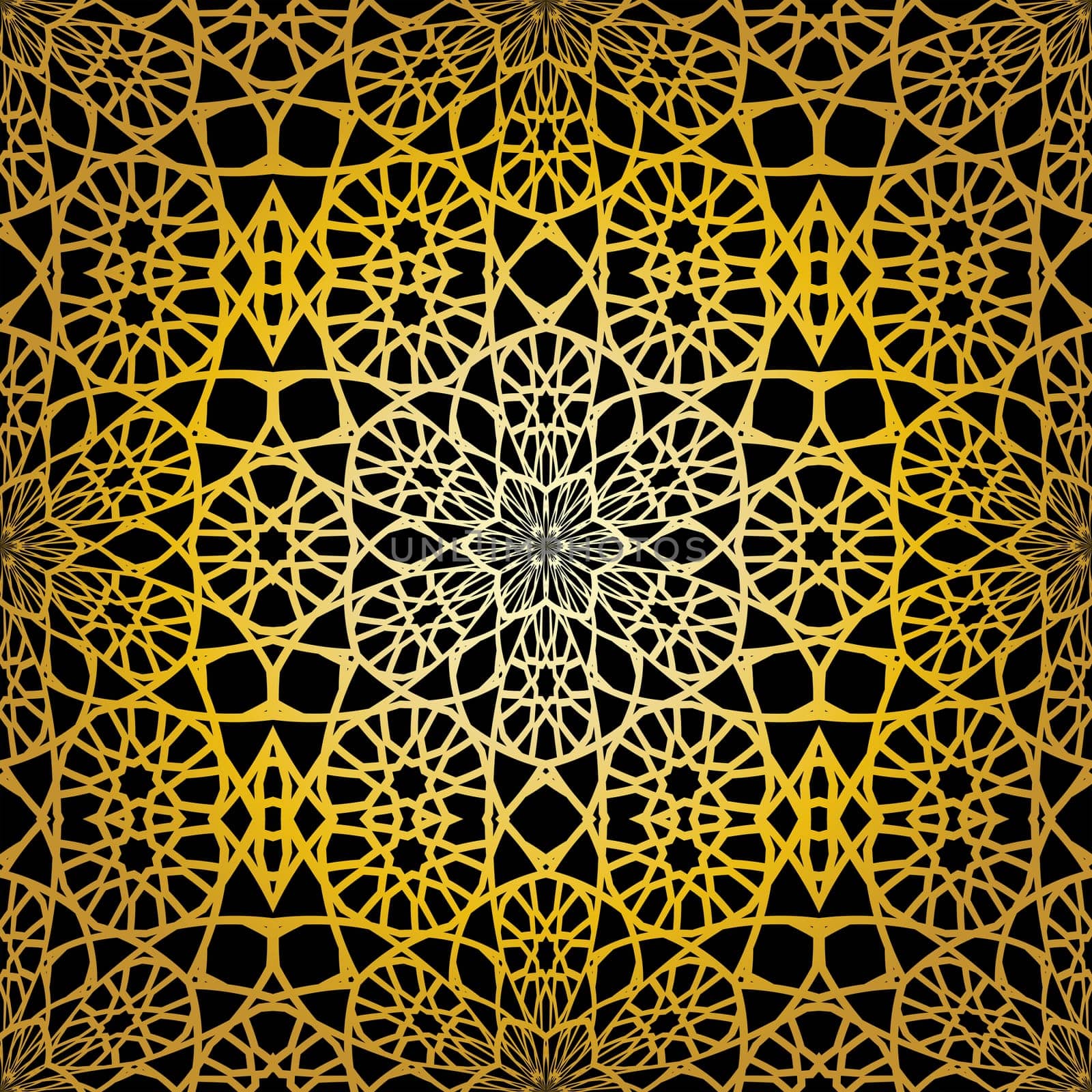 Geometric gold lace seamless pattern. Arabic tile lattice vector background.