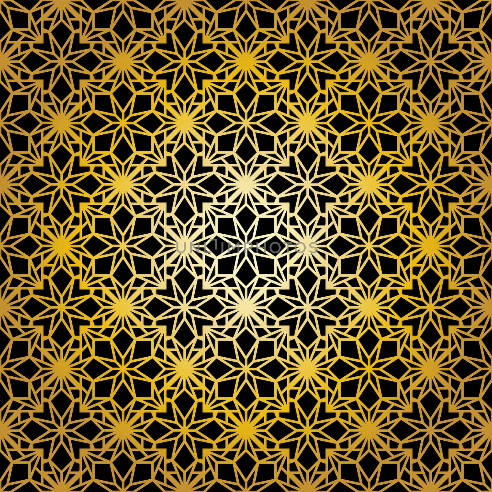 Geometric gold lace seamless pattern. Arabic tile lattice vector background.