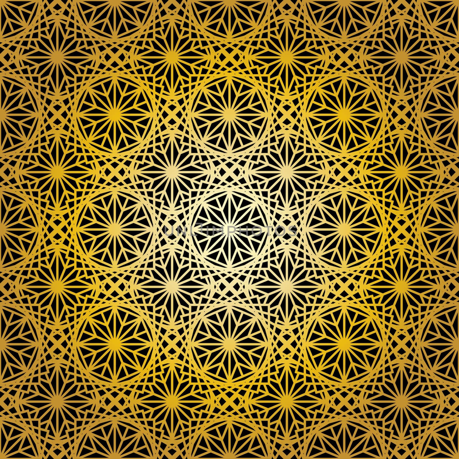 Geometric gold lace seamless pattern. Arabic tile lattice vector background.