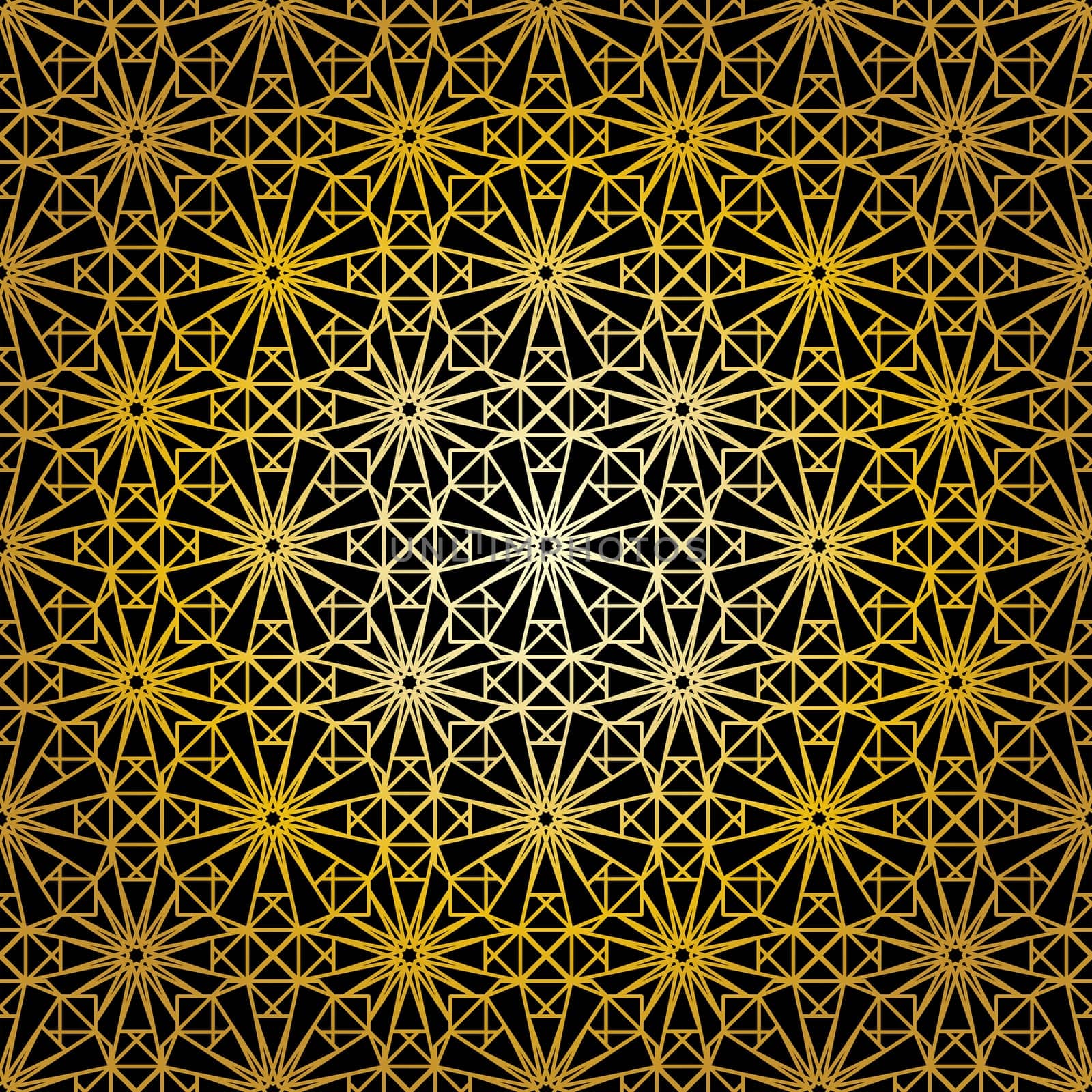 Geometric gold lace seamless pattern. Arabic tile lattice vector background.