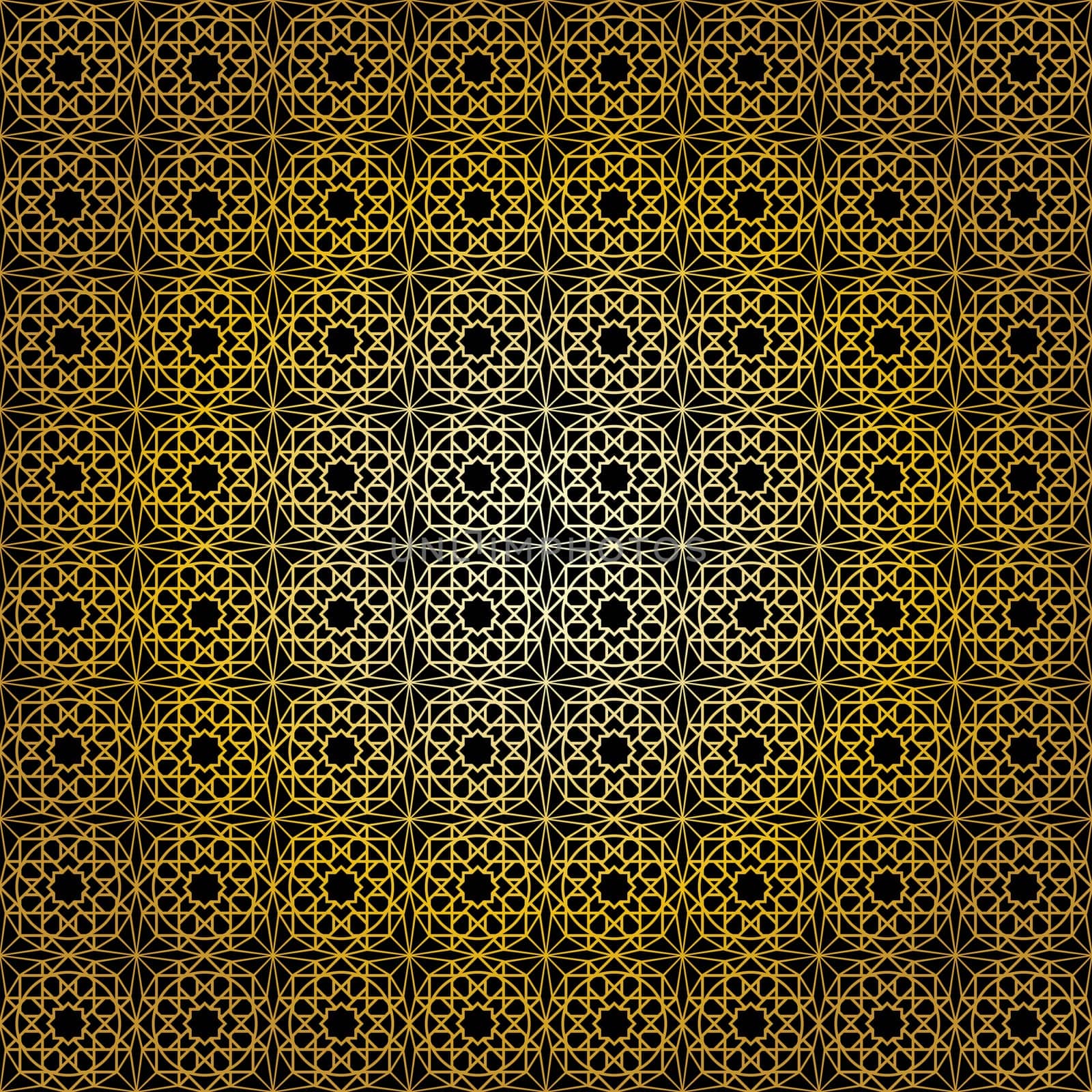 Geometric gold lace seamless pattern. Arabic tile lattice vector background.