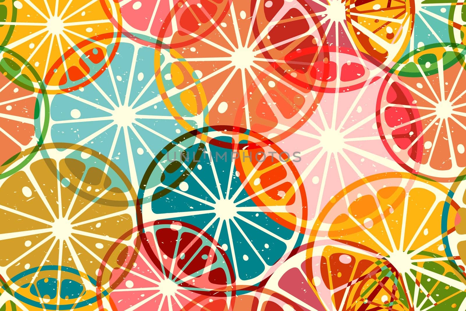 Citrus slices  riso template. Fresh citrus fruit vector seamless pattern. 