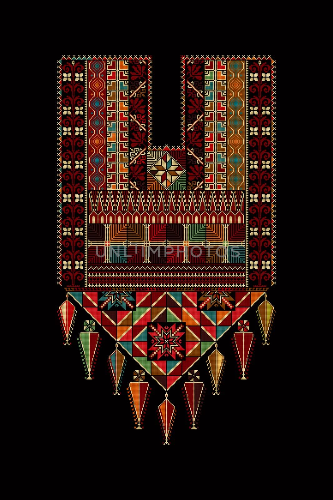Embroidery vector Tatreez template , Palestinian fashion neck ornament