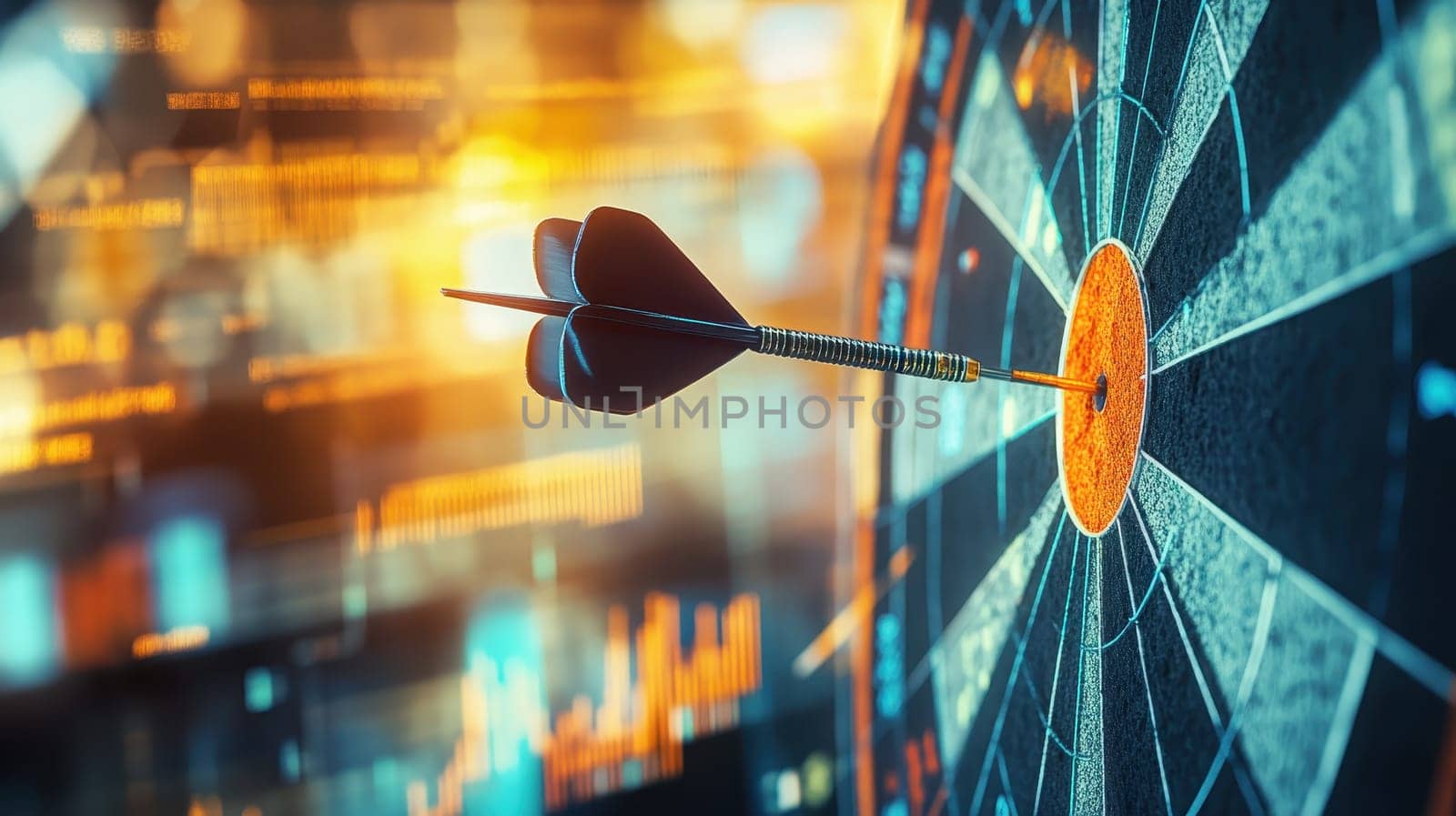 A close-up of a dart hitting the bullseye on a dartboard, capturing the essence of success, focus, and determination in business and personal achievements.