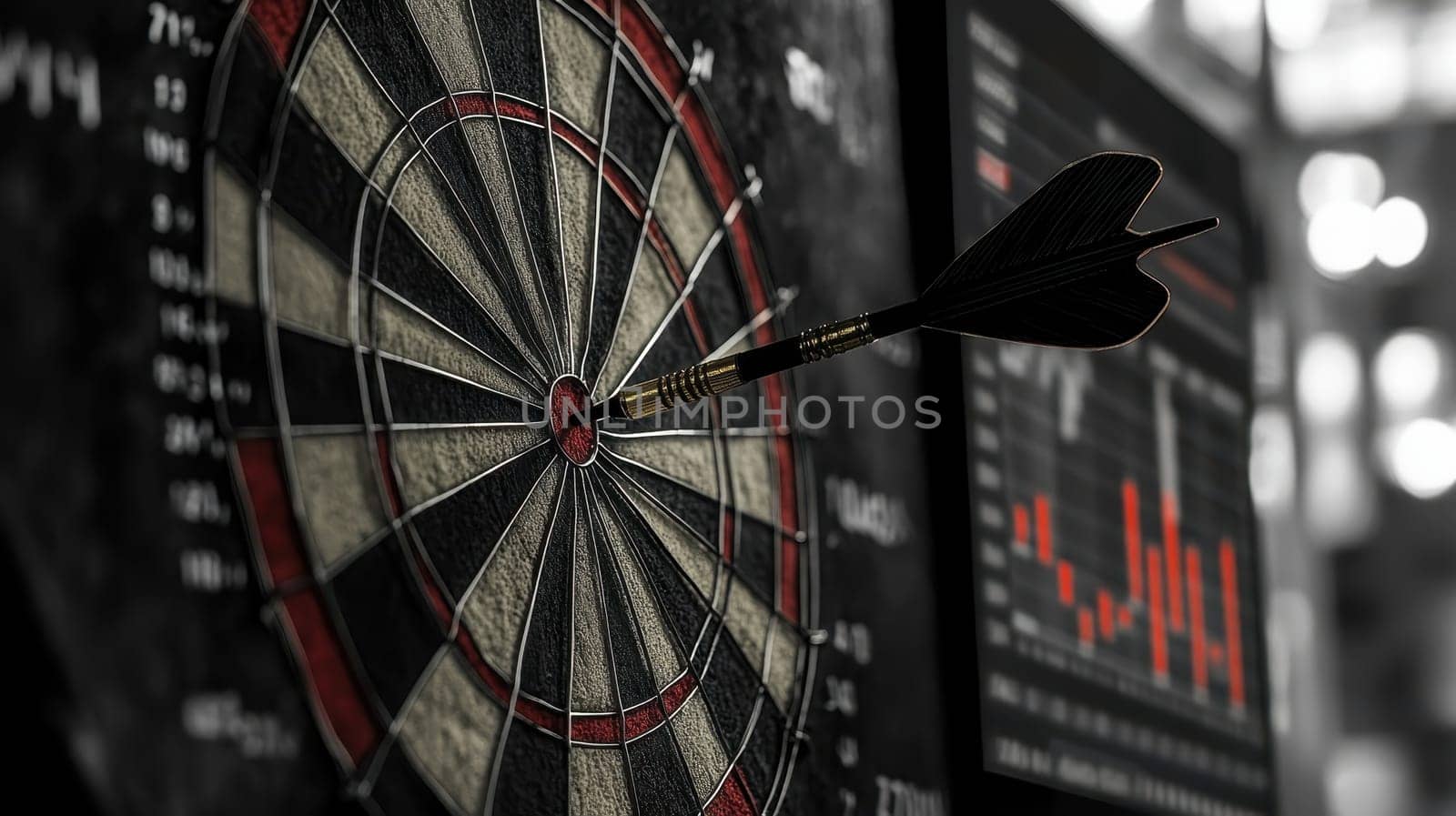 A dart pinned to the center of a target board illustrates the concept of precision in business analytics, highlighting the importance of accurate measurement and strategic decision-making.