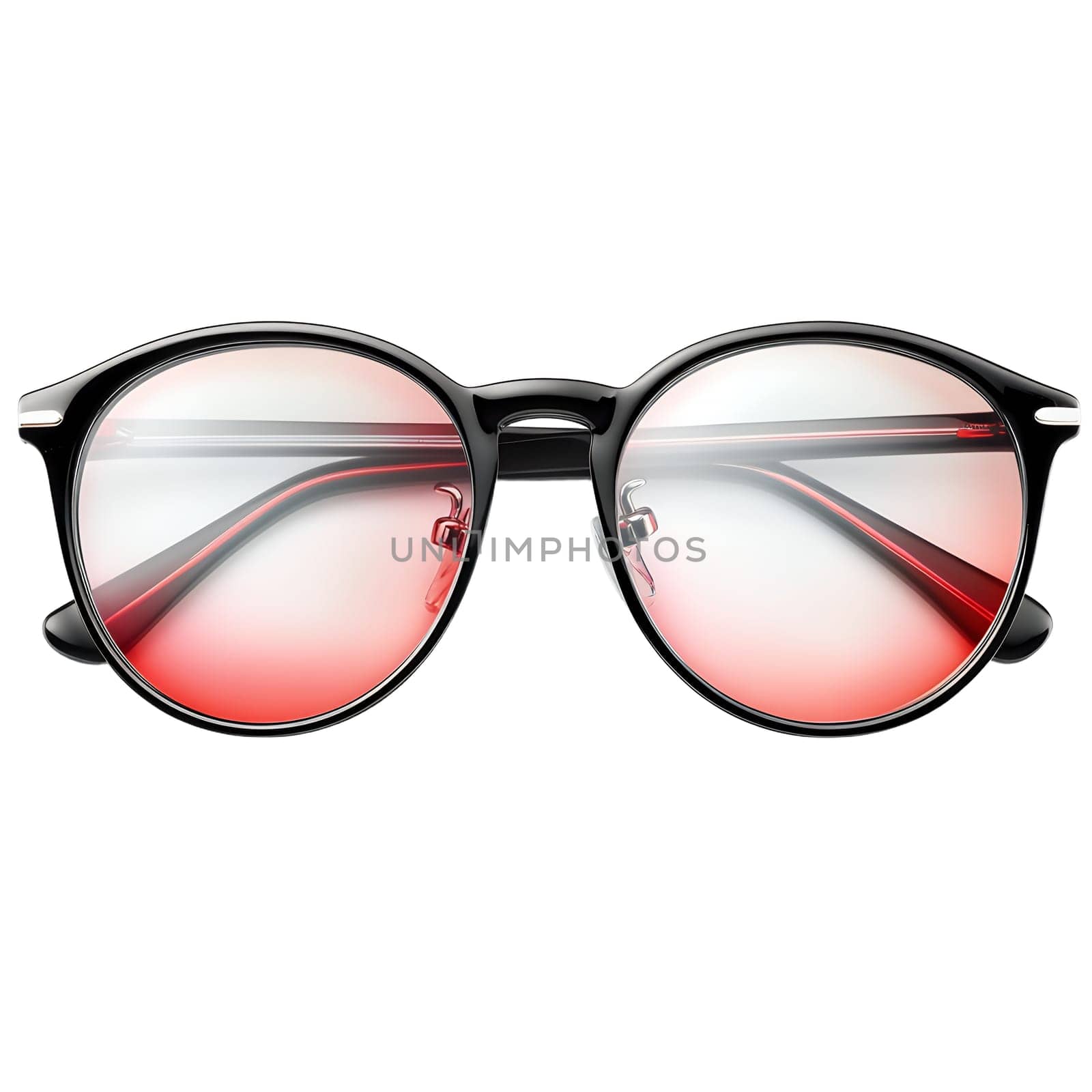 Stylish round eyeglasses with a modern black frame and a trendy red gradient lens, perfect for adding a touch of sophistication to any outfit.