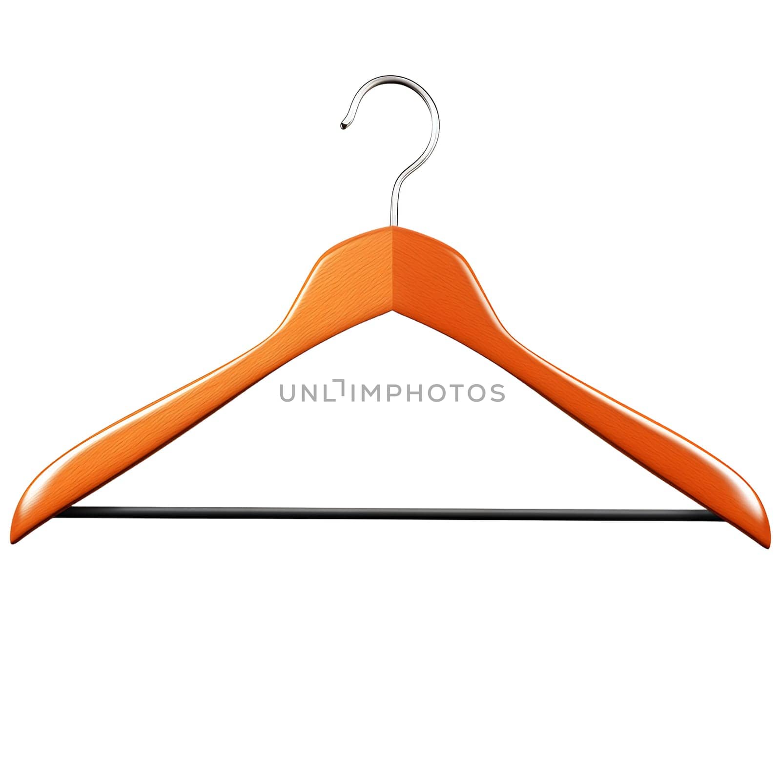 A high-quality, isolated render of a light-orange wooden clothes hanger with a metallic hook, perfect for showcasing clothing or fashion items.