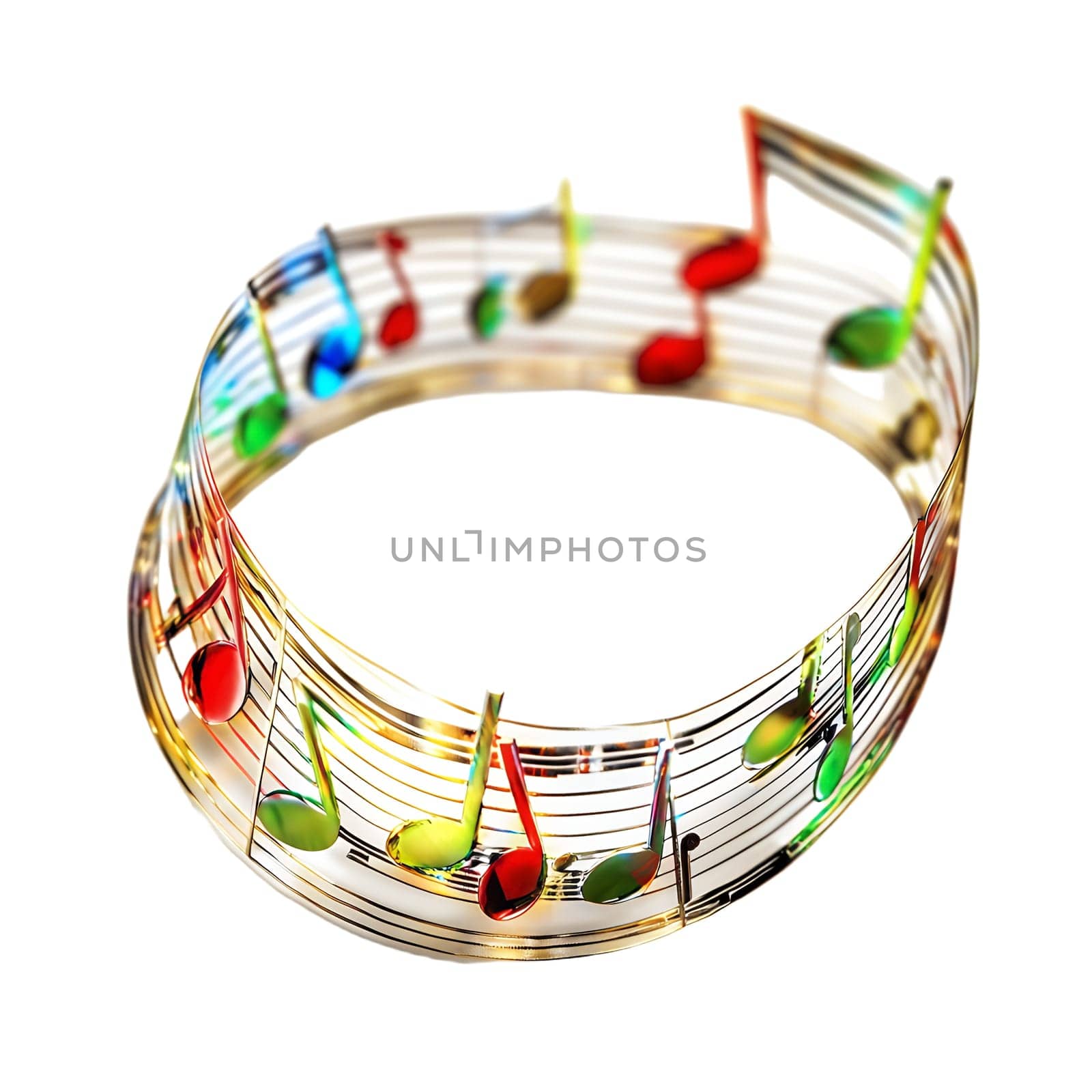 Colorful music notes swirl in a vibrant, dynamic loop, creating an energetic musical design.