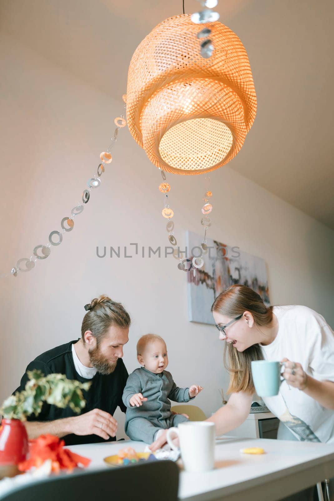 A delightful family moment at the dining table, showcasing love and connection in a bright, inviting space