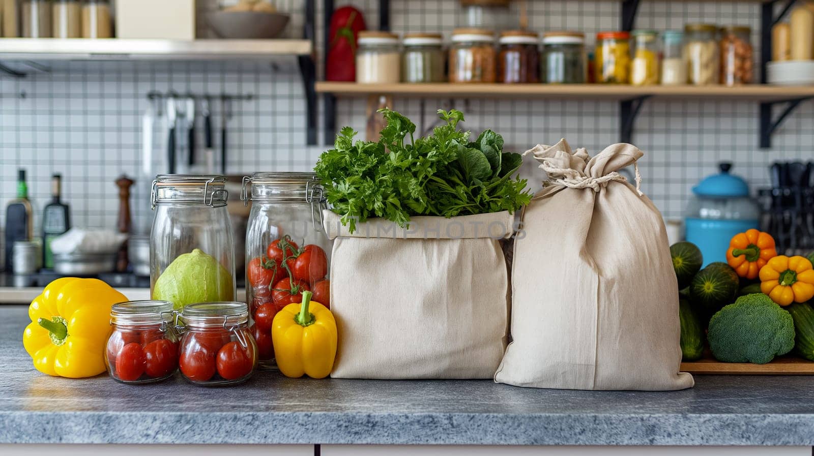 Colorful vegetables and herbs are neatly organized on a kitchen counter, showcasing freshness and a commitment to healthy cooking.