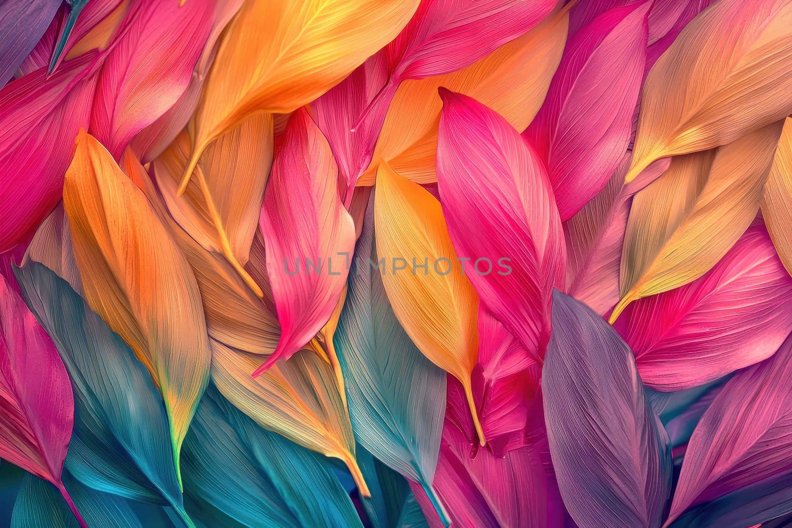 A stunning array of colorful leaves in shades of pink, orange, yellow, and blue, perfect for inspiring nature-based designs and artistic creations.