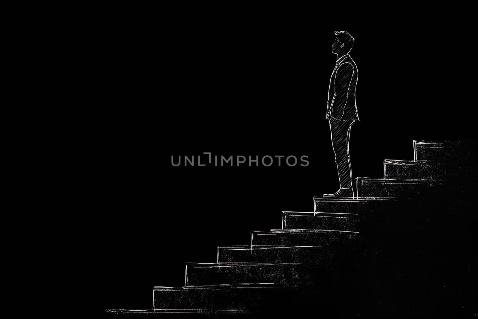 illustration a man in a suit climbs the stairs against a background, business motivation, success..
