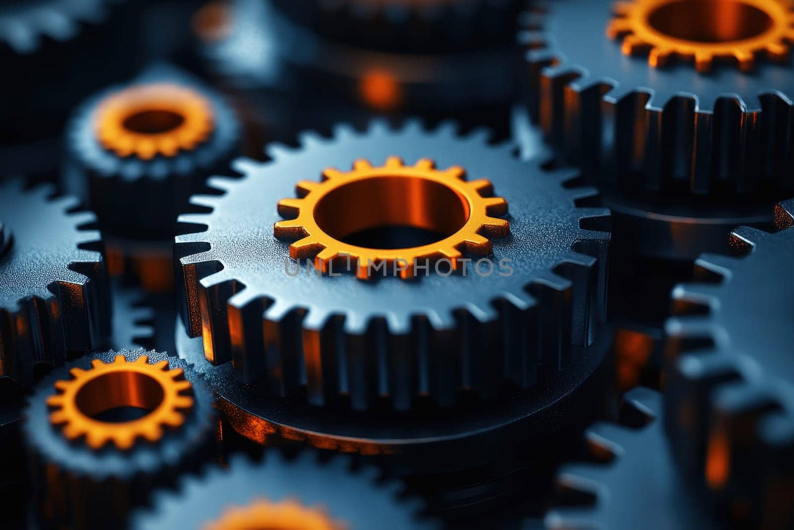 Gears in motion representing teamwork and cooperation..