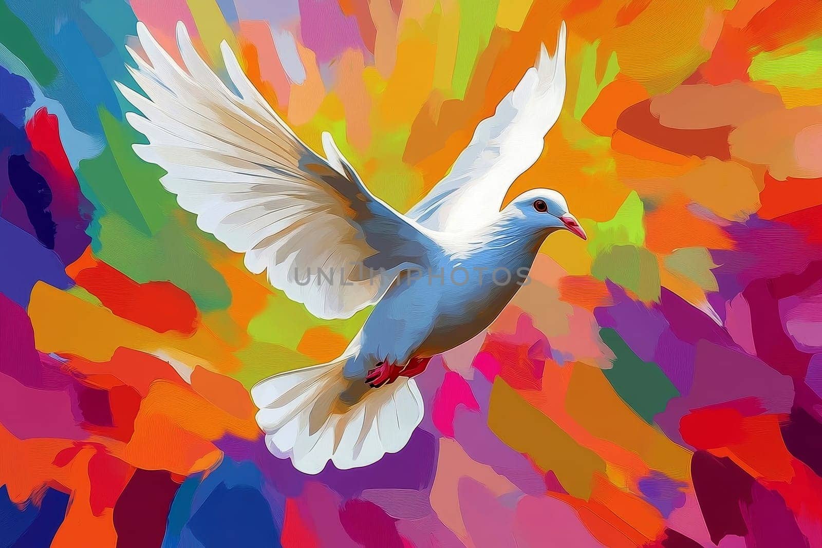 Peaceful dove flying with a colorful style in wpap pop art..