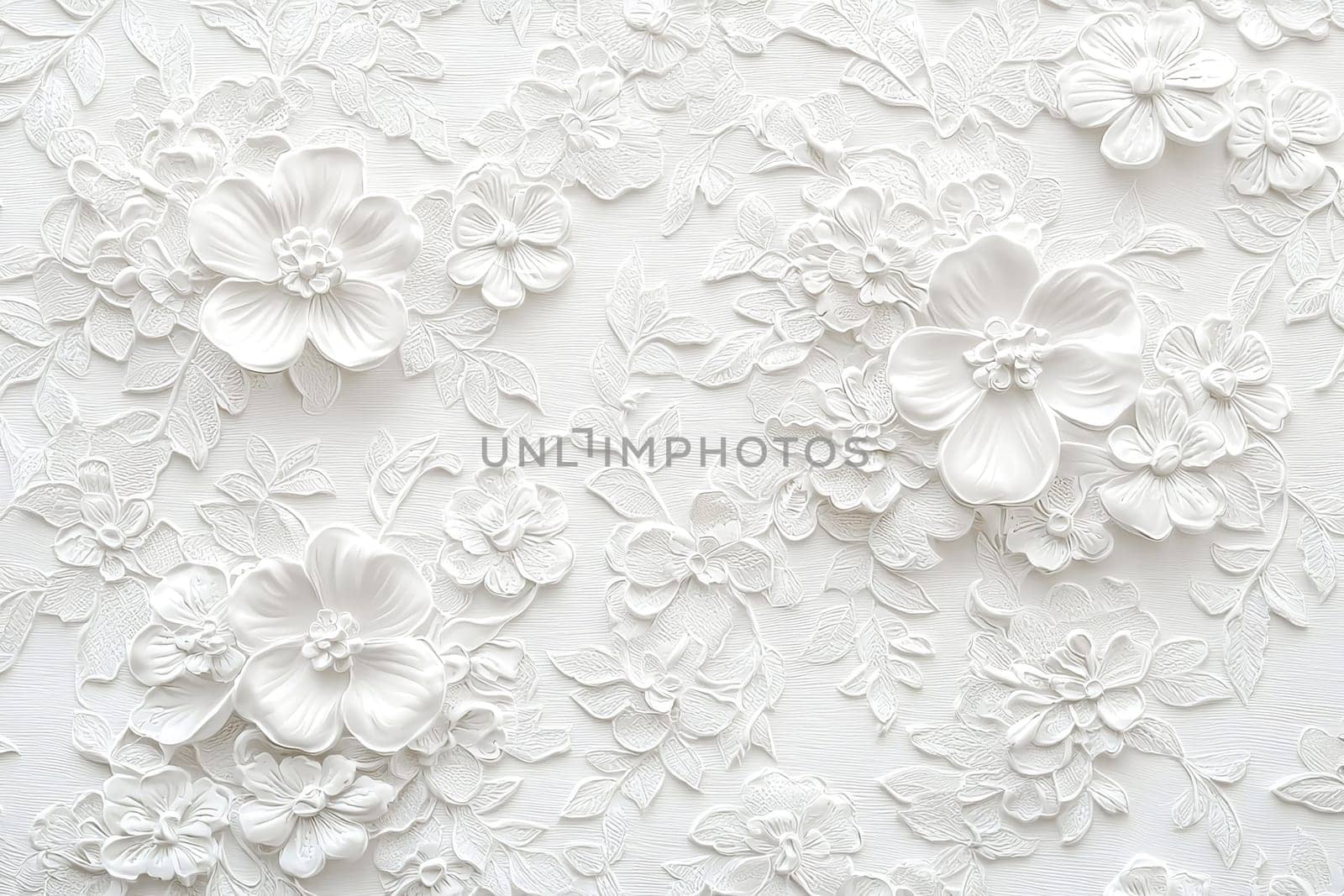 Elegant lace fabric with floral patterns for wedding and evening dresses, emphasizing the delicacy and romance of stylish textiles. AI generated.