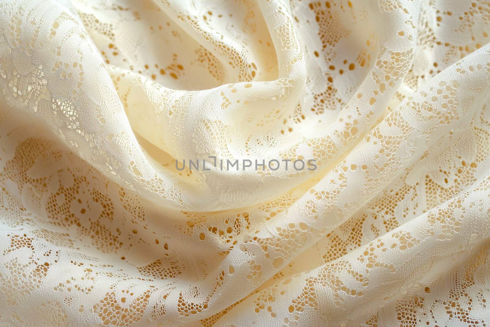 Elegant lace fabric with floral patterns for wedding and evening dresses, emphasizing the delicacy and romance of stylish textiles. AI generated.